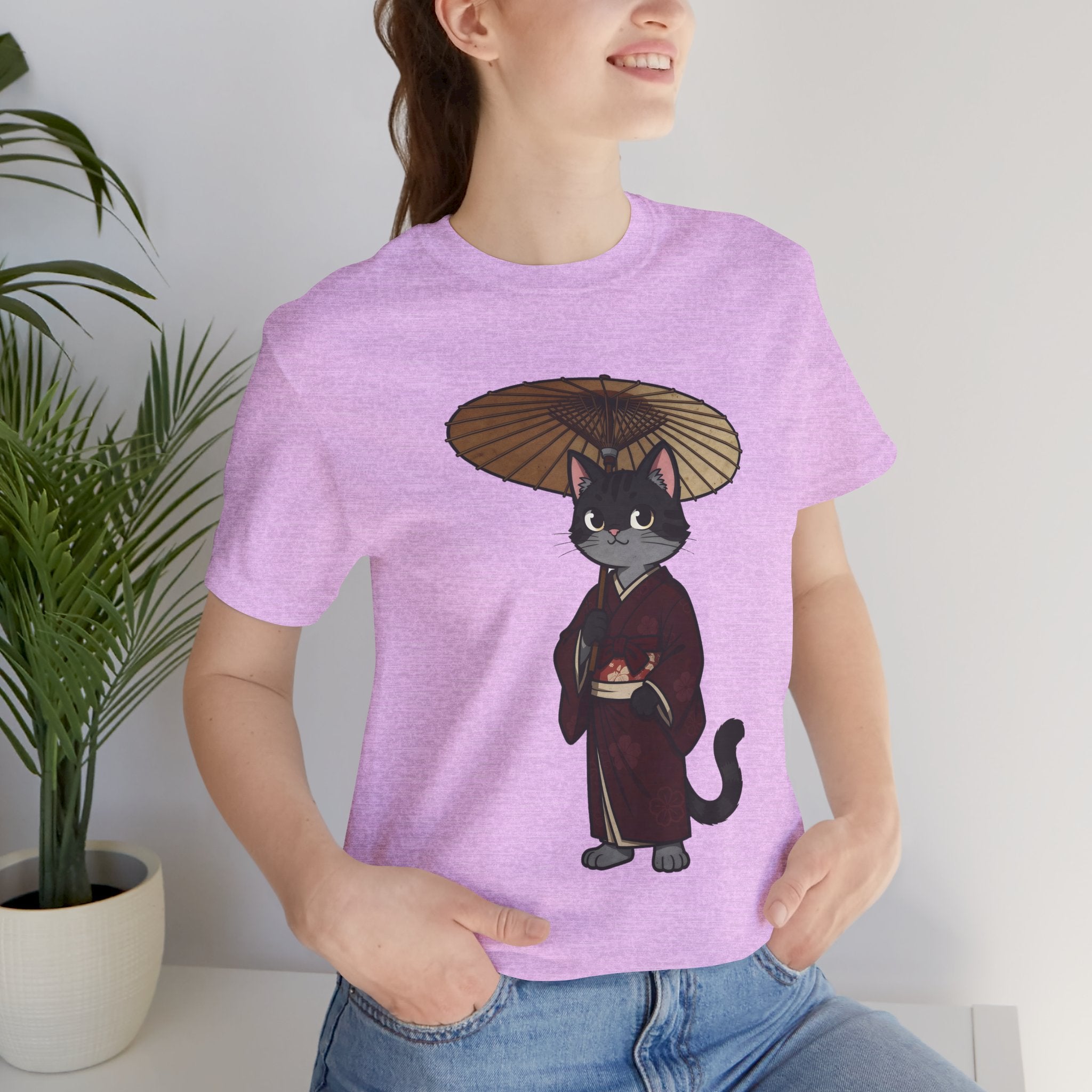 Geisha Cat Tee — Japanese Umbrella Cat Graphic T-Shirt