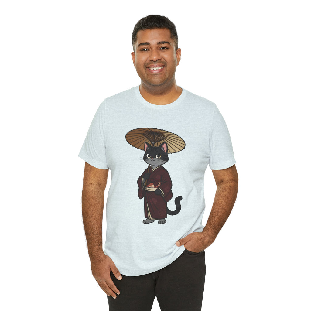 Geisha Cat Tee — Japanese Umbrella Cat Graphic T-Shirt
