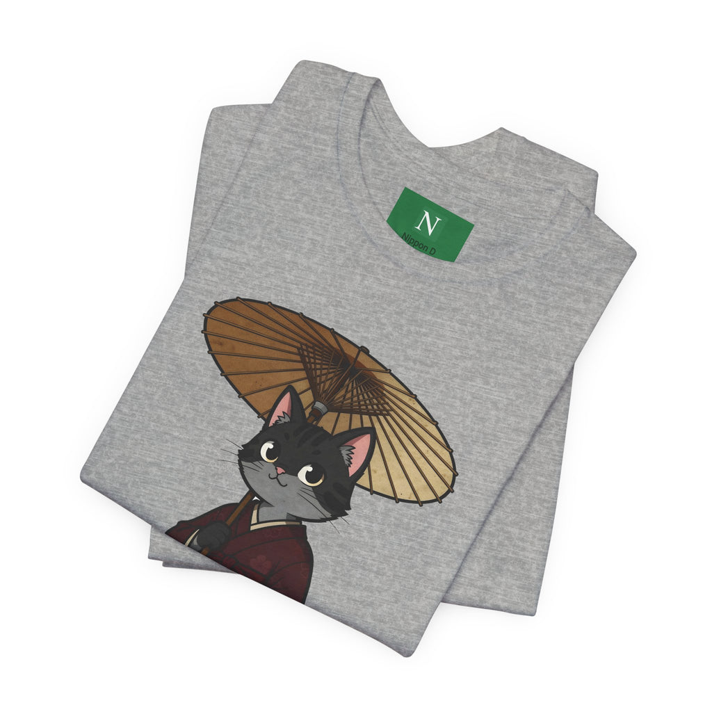 Geisha Cat Tee — Japanese Umbrella Cat Graphic T-Shirt