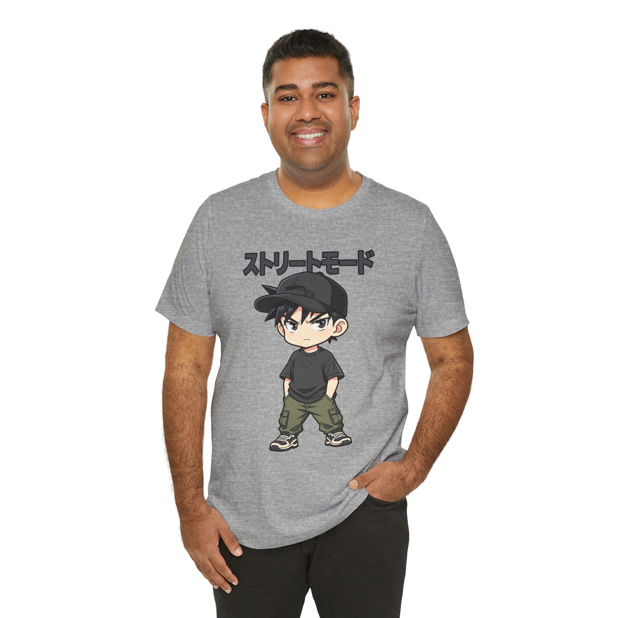 Street Mode Anime Boy T-Shirt — Japanese Text Graphic Tee
