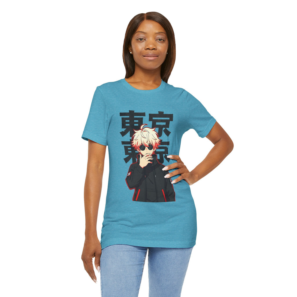Tokyo Anime Graphic Tee — Blond Character with Kanji "東京"