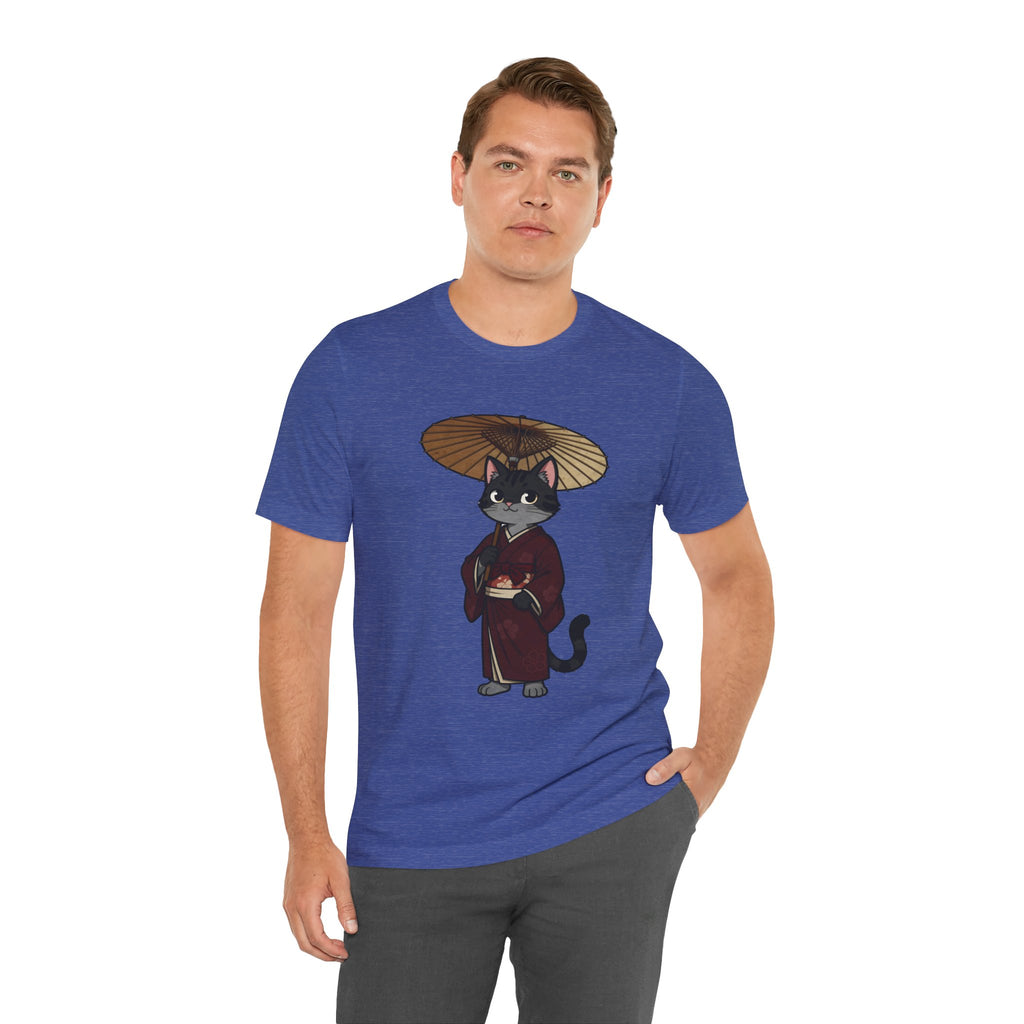 Geisha Cat Tee — Japanese Umbrella Cat Graphic T-Shirt