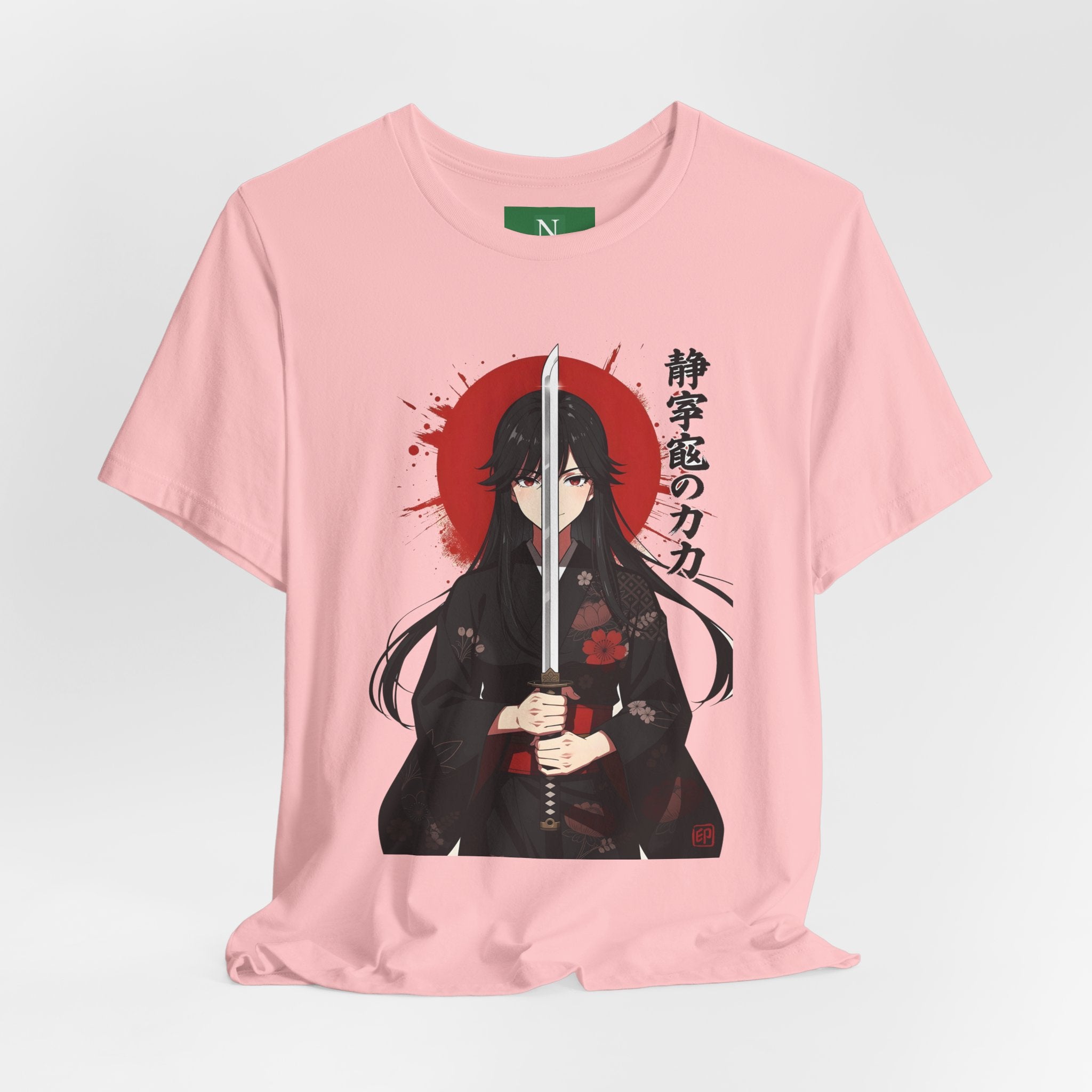 Samurai Girl Sword T‑Shirt — Anime Katana Tee with Japanese Text