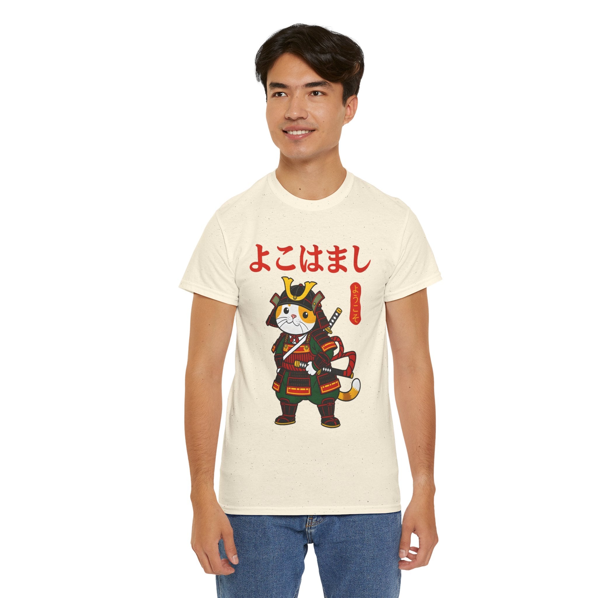 Samurai Cat T-Shirt — 'よこはまし' Japanese Yokohama Cute Warrior Tee