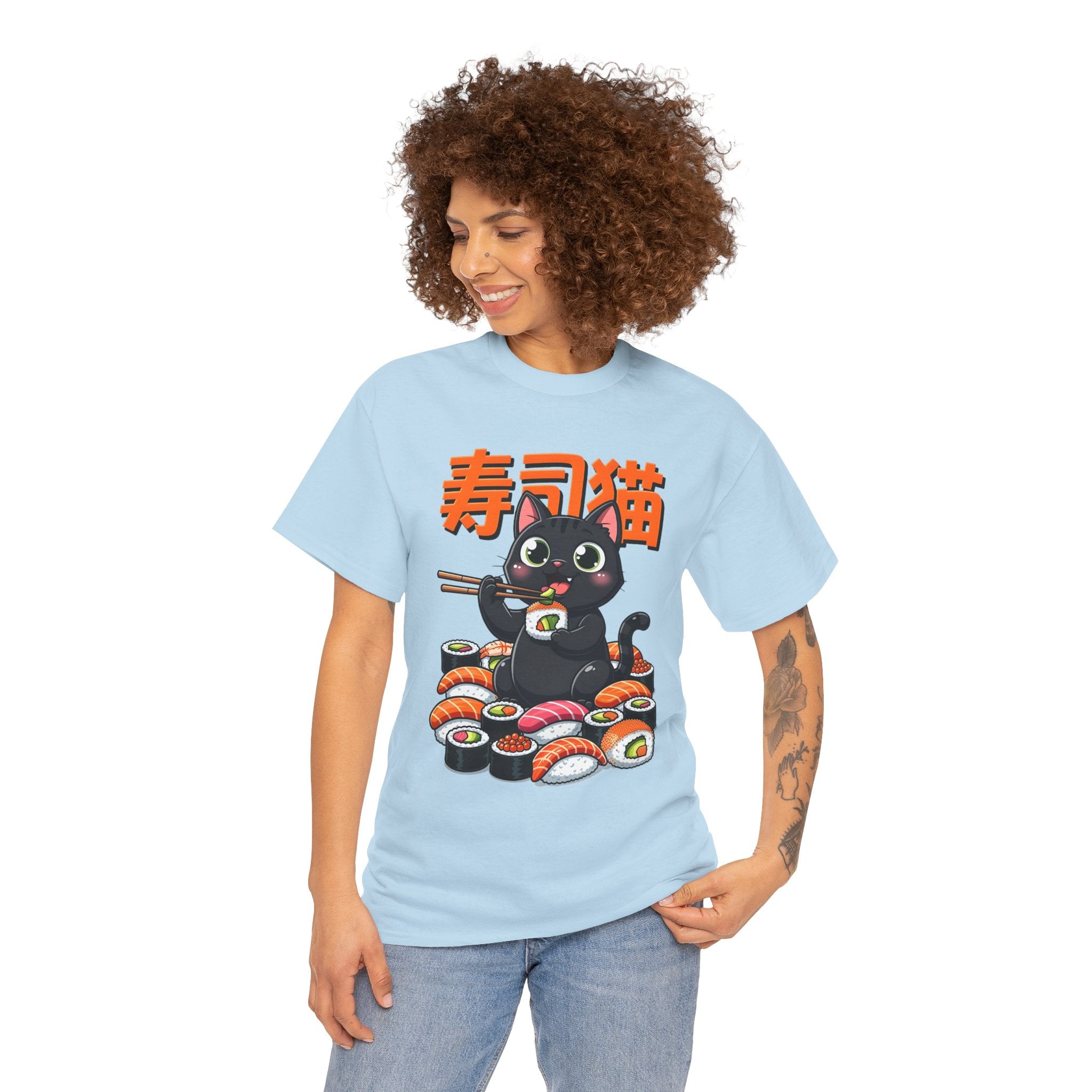 Sushi Cat T-Shirt – Cute Black Cat Eating Sushi Graphic Tee