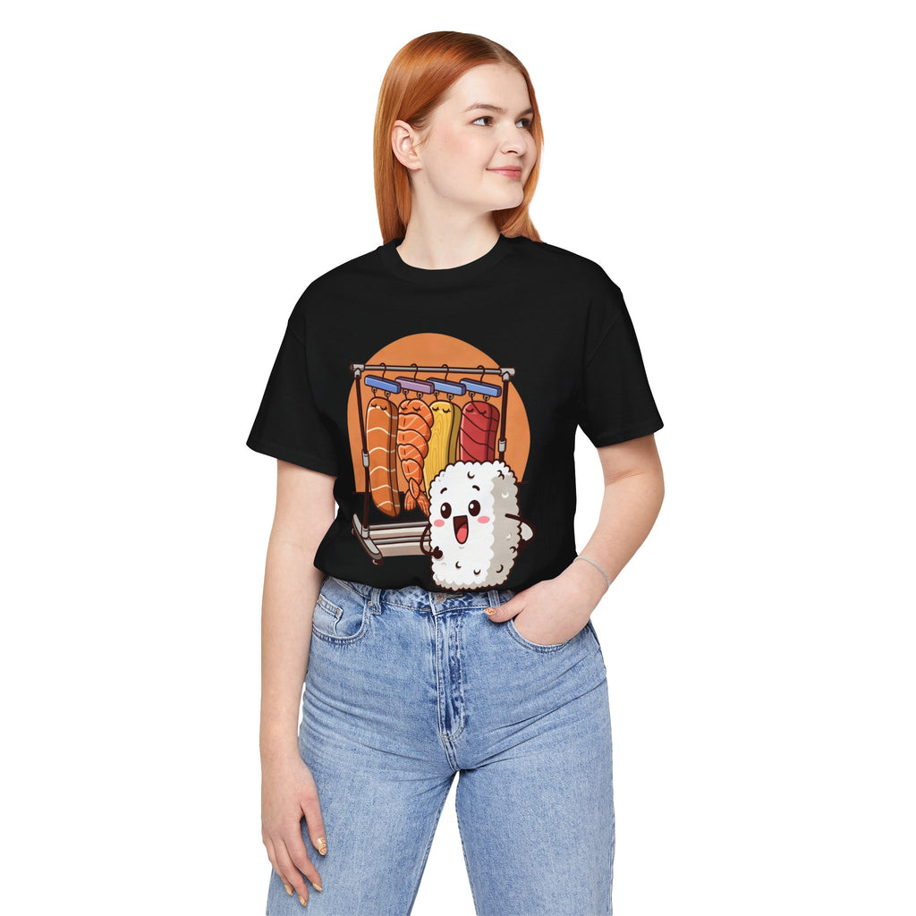 Cute Sushi Rice Cartoon T‑Shirt — Kawaii Nigiri Character Tee