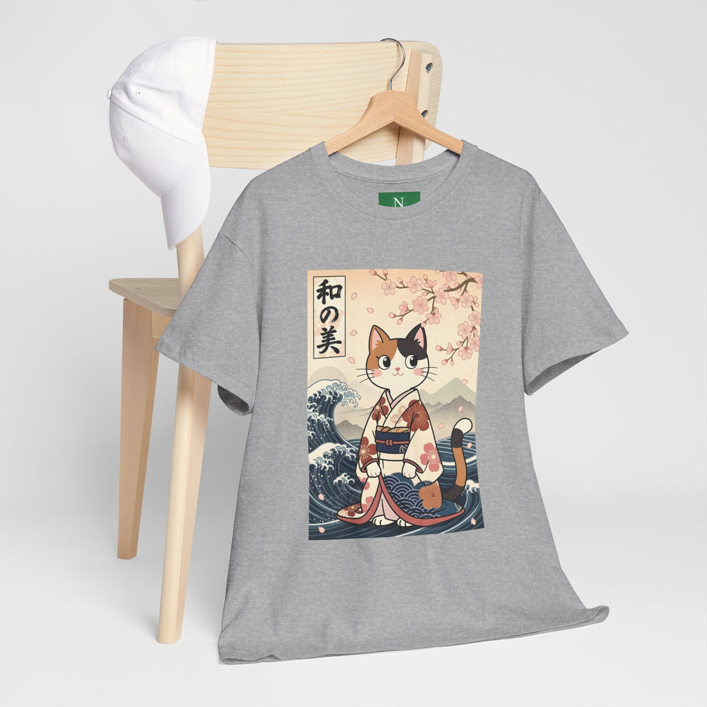 Cat Ukiyo-e T-Shirt — Vintage Japanese Kimono Cat with Cherry Blossoms