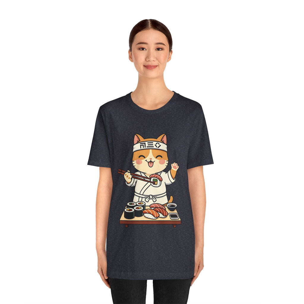 Sushi Chef Cat T‑Shirt — Cute Kawaii Cat Making Sushi Graphic Tee