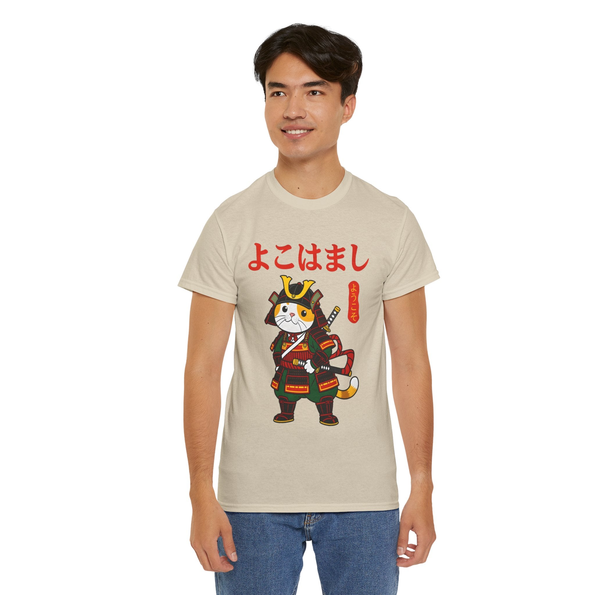 Samurai Cat T-Shirt — 'よこはまし' Japanese Yokohama Cute Warrior Tee