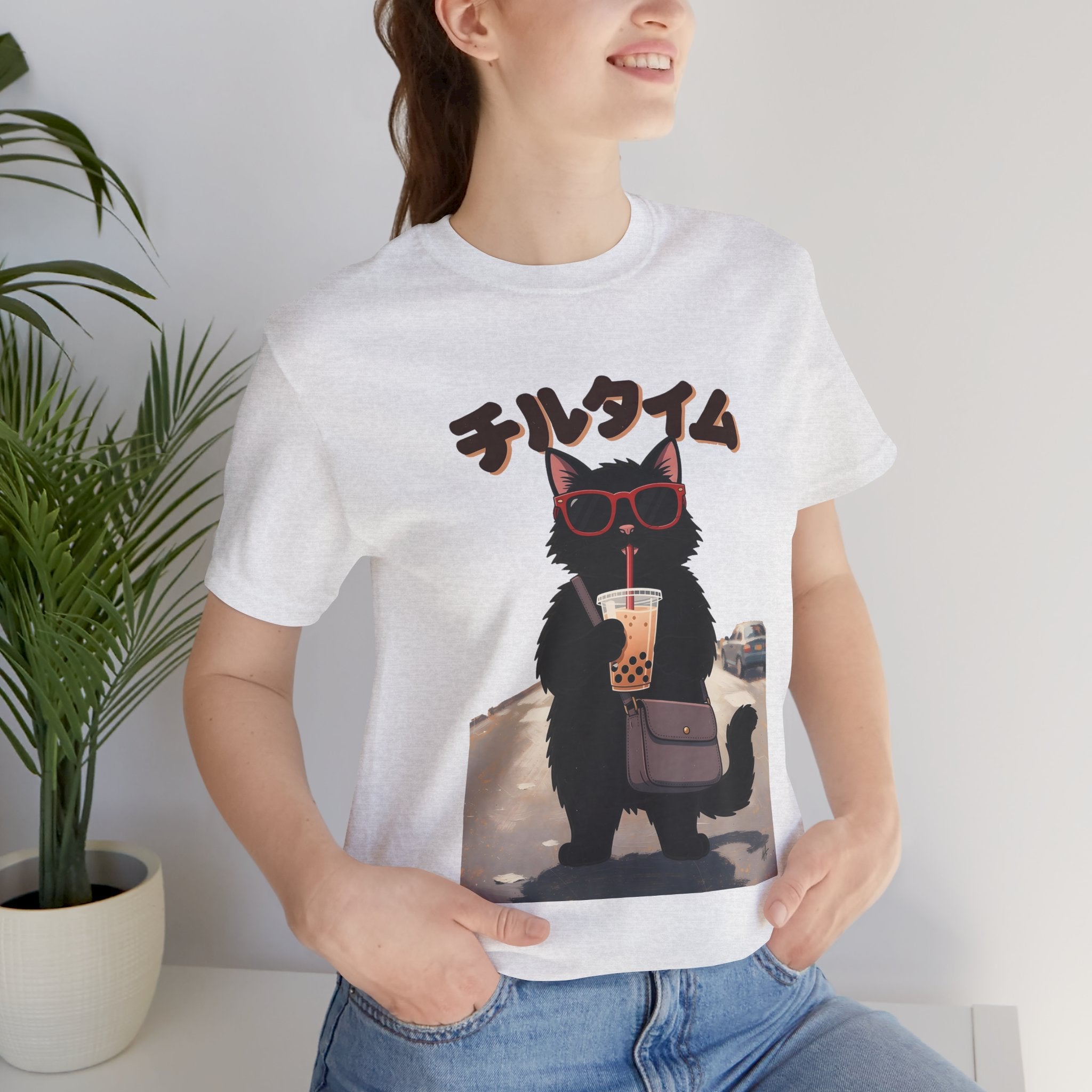 Boba Cat Tee — Cute Cat Drinking Bubble Tea Graphic T-Shirt