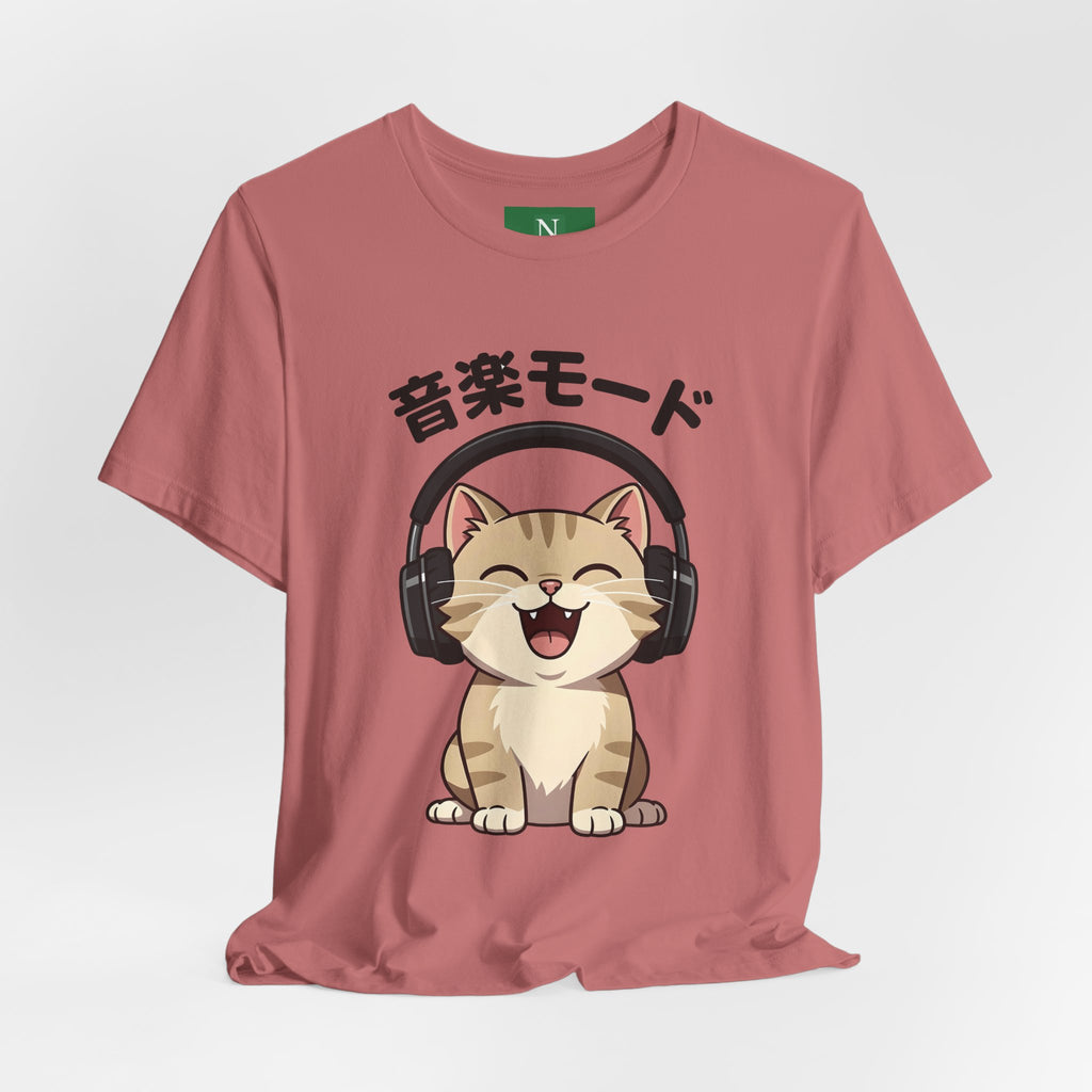 Music Mode Cat T-Shirt — Cute Headphones Cat with Japanese Text (音楽モード)