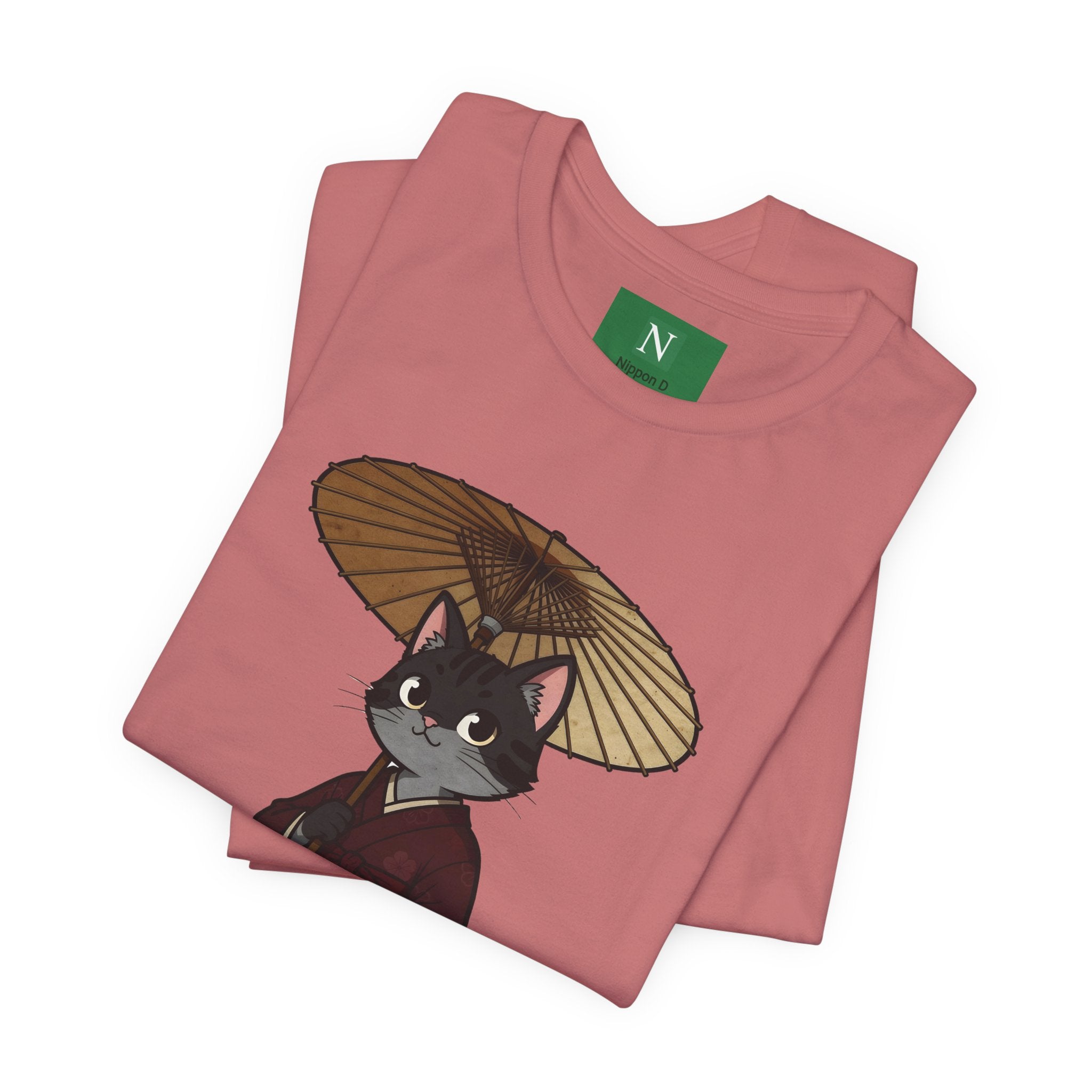 Geisha Cat Tee — Japanese Umbrella Cat Graphic T-Shirt