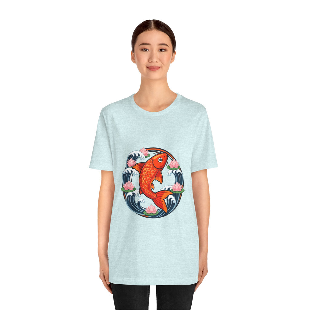 Koi Circle Graphic Tee — Japanese Koi Fish Waves & Lotus T-Shirt