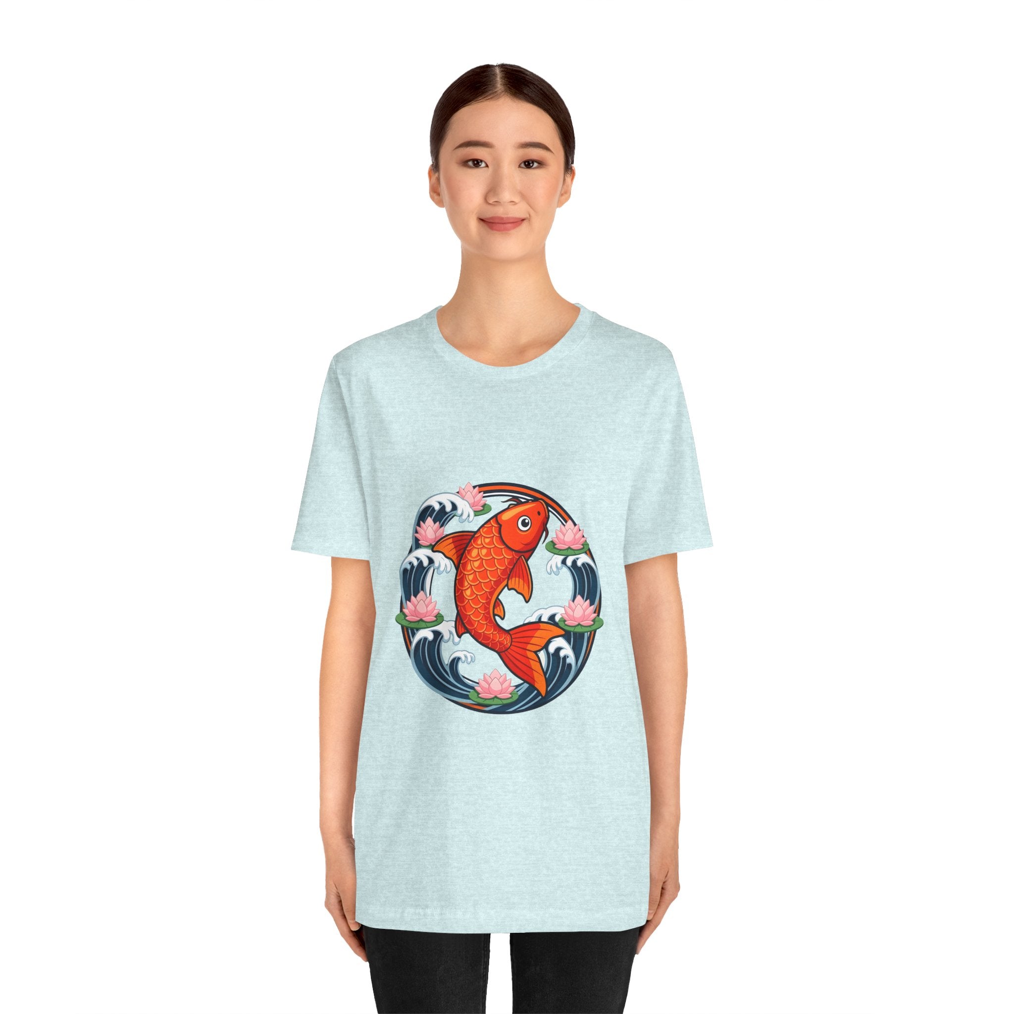 Koi Circle Graphic Tee — Japanese Koi Fish Waves & Lotus T-Shirt