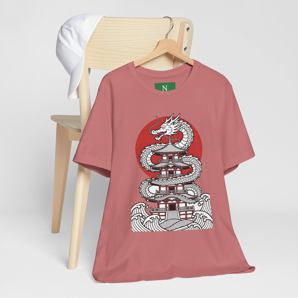 Dragon Pagoda T‑Shirt — Japanese Red Sun Temple Graphic Tee
