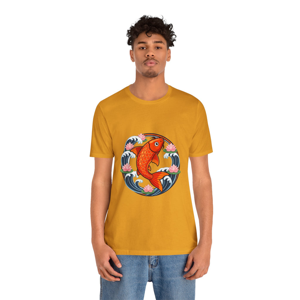 Koi Circle Graphic Tee — Japanese Koi Fish Waves & Lotus T-Shirt