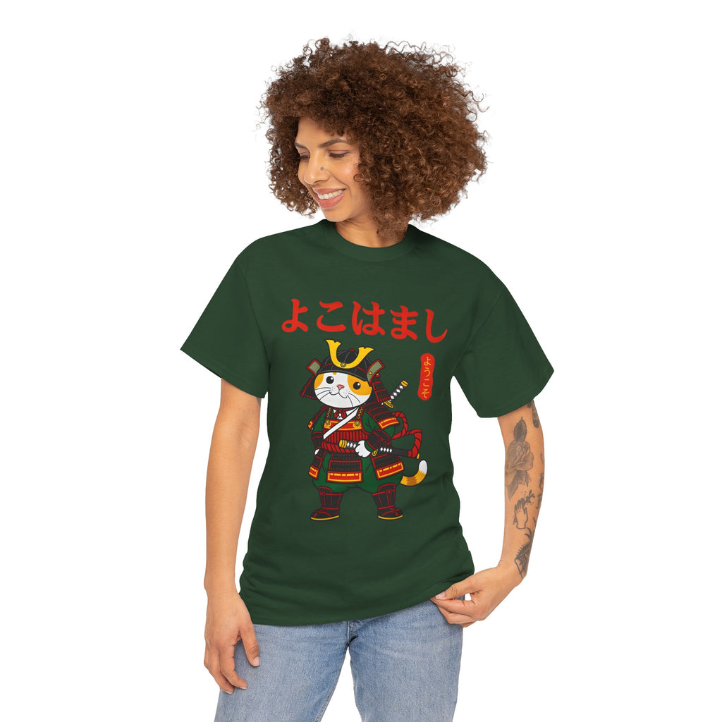 Samurai Cat T-Shirt — 'よこはまし' Japanese Yokohama Cute Warrior Tee