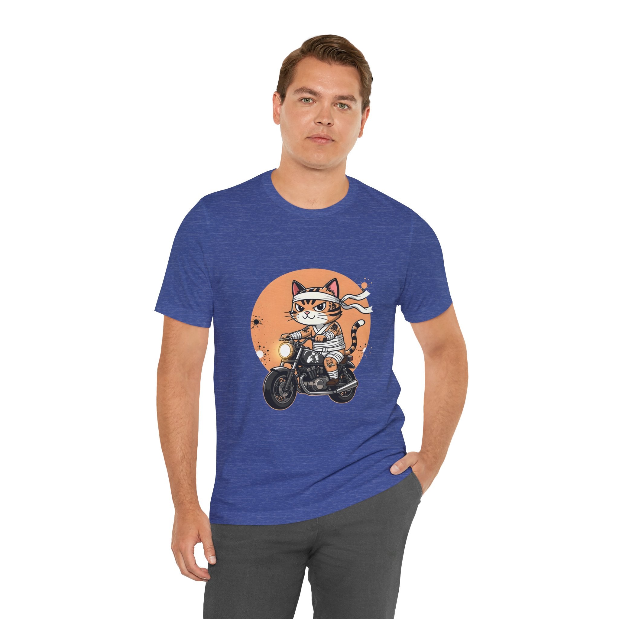 Retro Biker Cat T‑Shirt — Cute Motorcycle Cat Graphic Tee