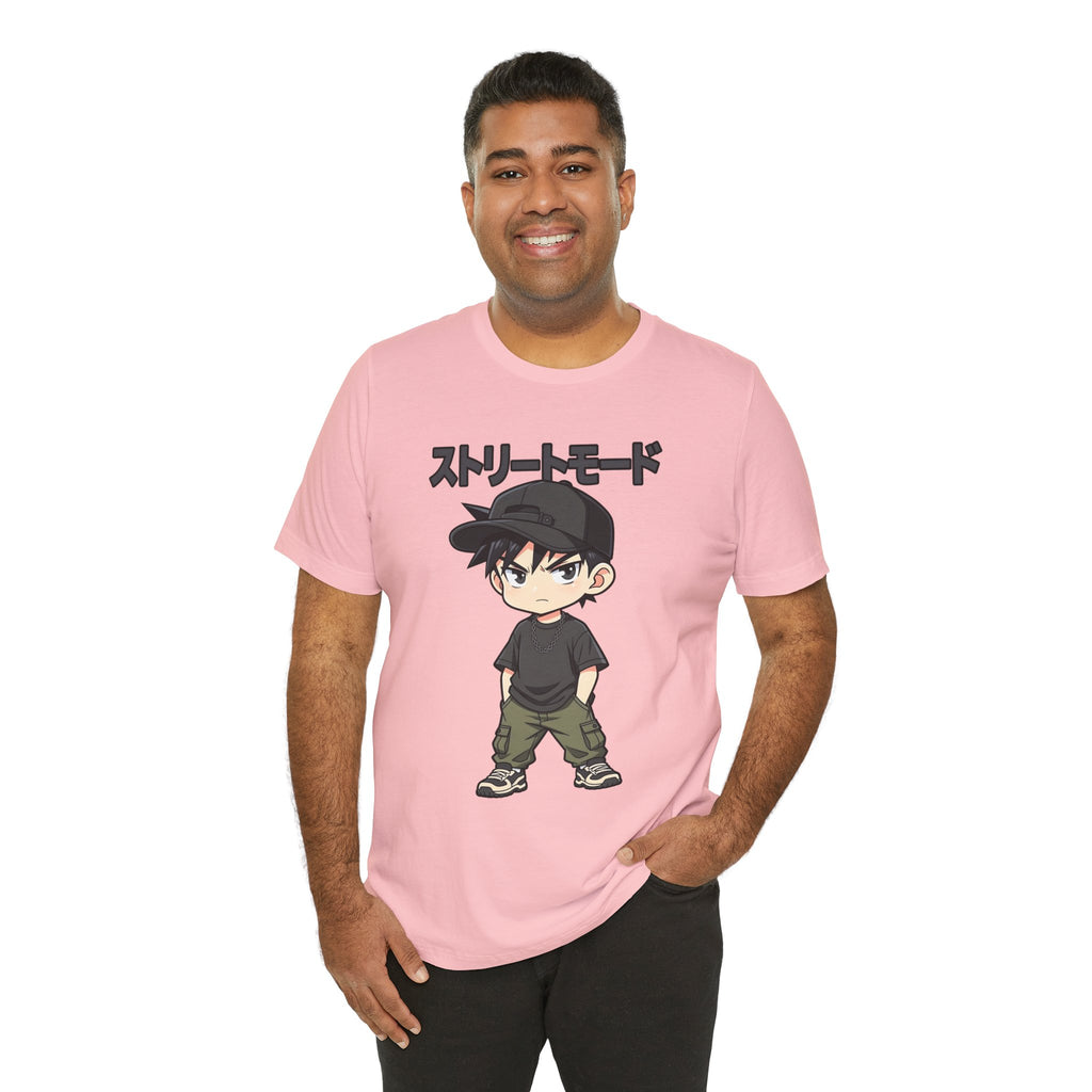 Street Mode Anime Boy T-Shirt — Japanese Text Graphic Tee
