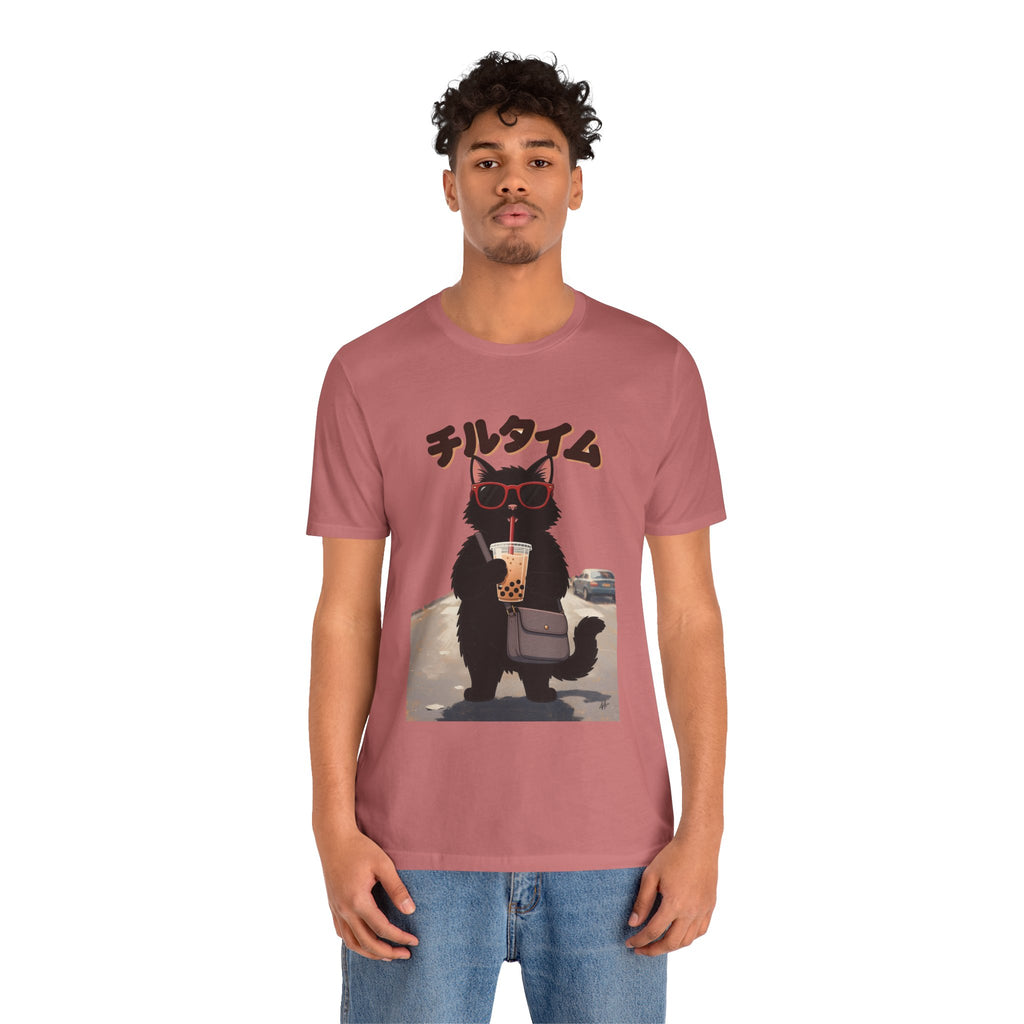 Boba Cat Tee — Cute Cat Drinking Bubble Tea Graphic T-Shirt