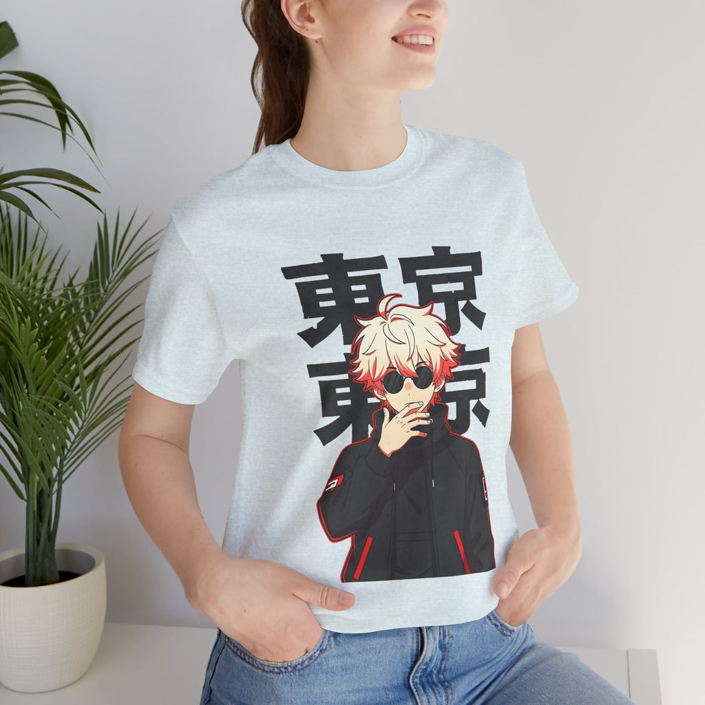 Tokyo Anime Graphic Tee — Blond Character with Kanji "東京"