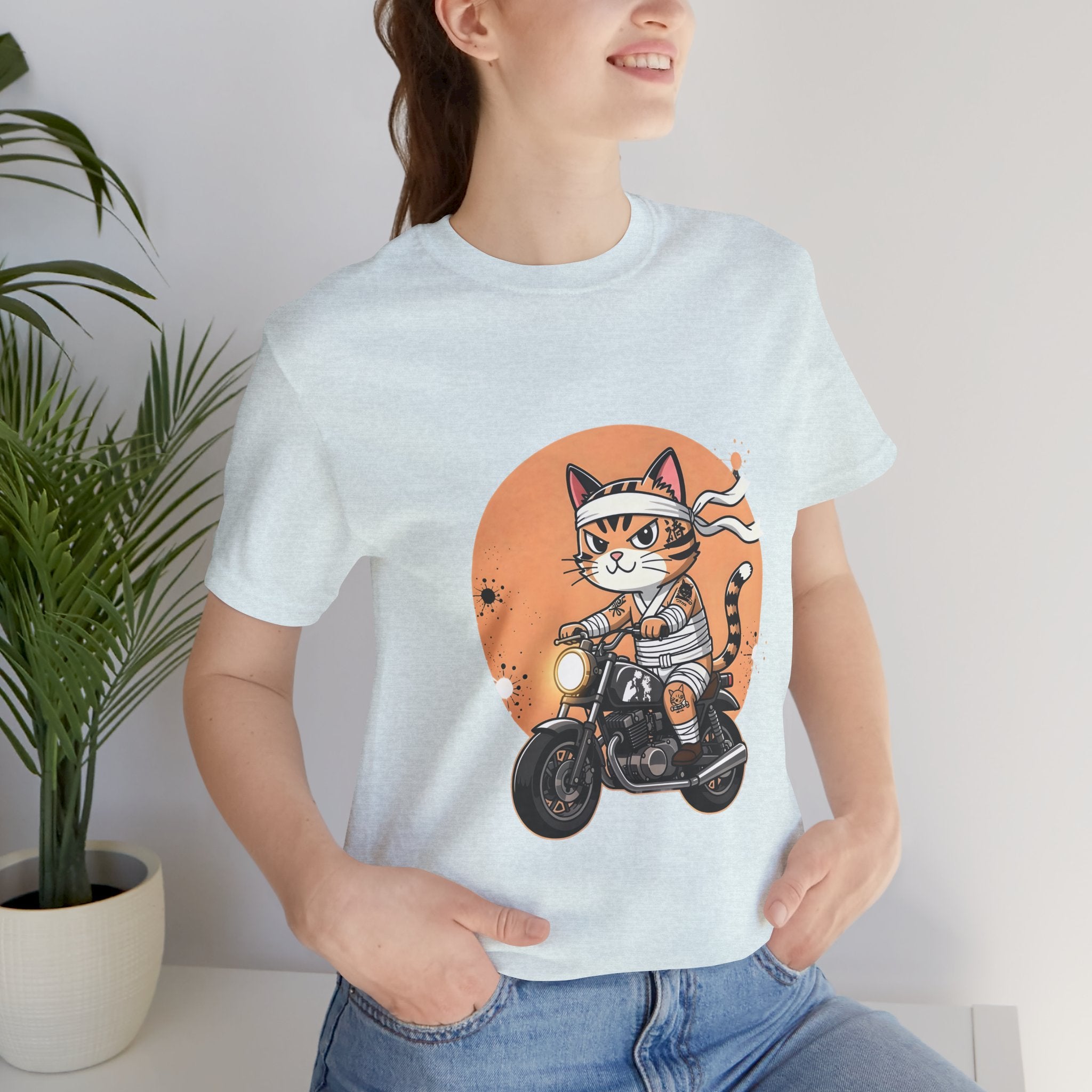 Retro Biker Cat T‑Shirt — Cute Motorcycle Cat Graphic Tee