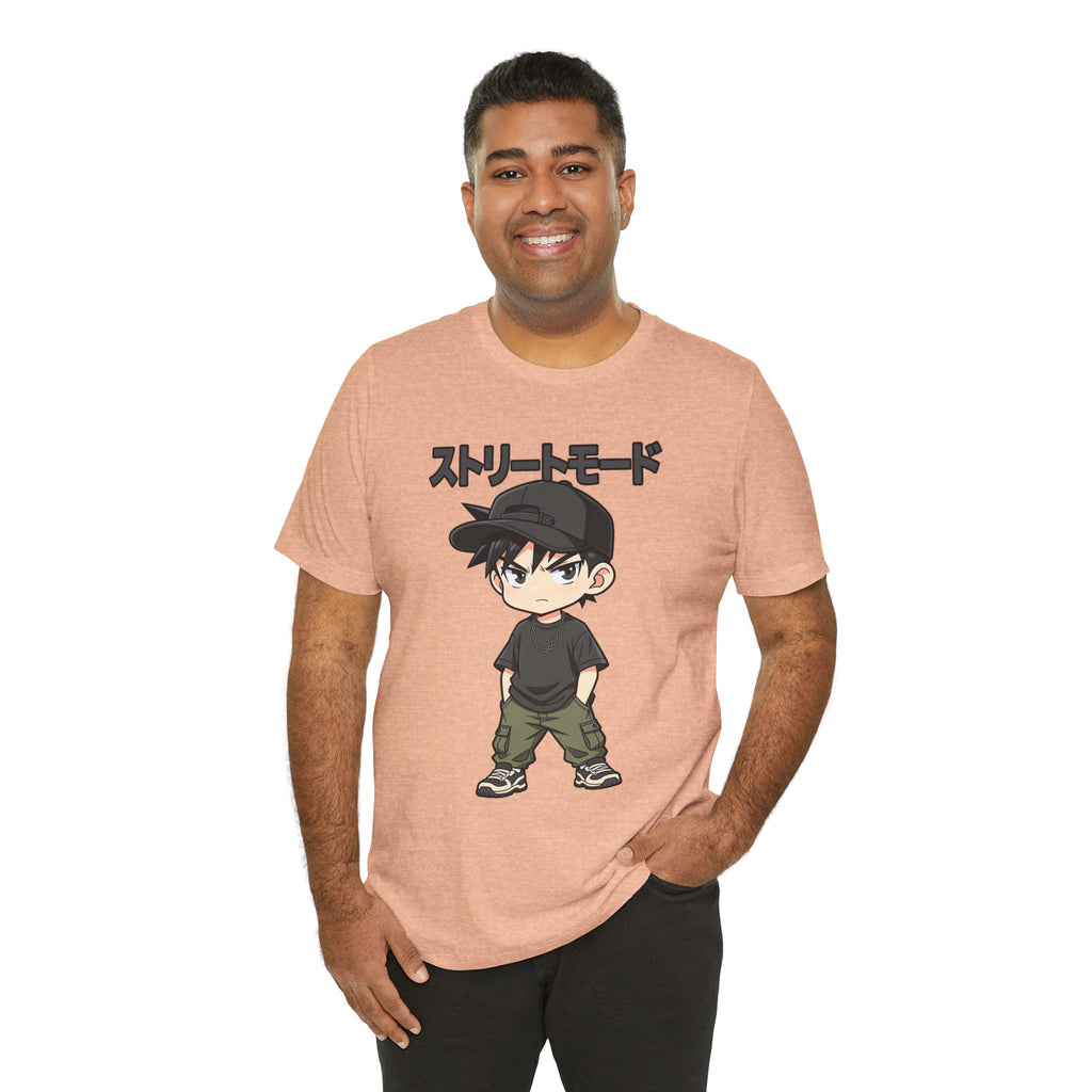Street Mode Anime Boy T-Shirt — Japanese Text Graphic Tee
