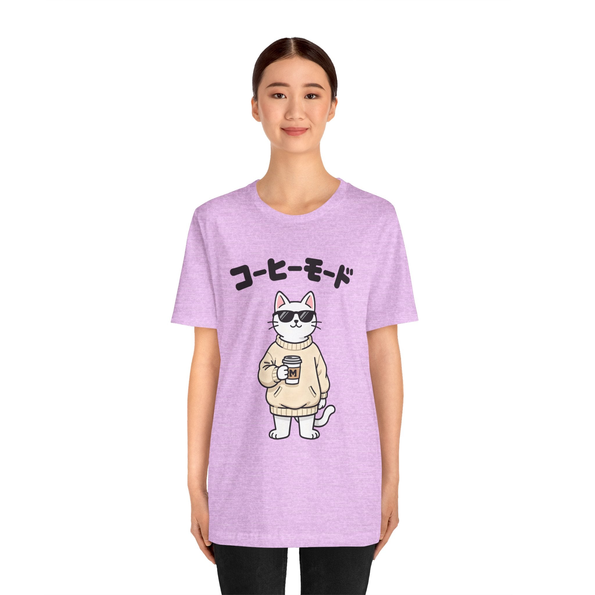 Coffee Mode Cat Tee — Cute Japanese Cat Holding Coffee T-Shirt