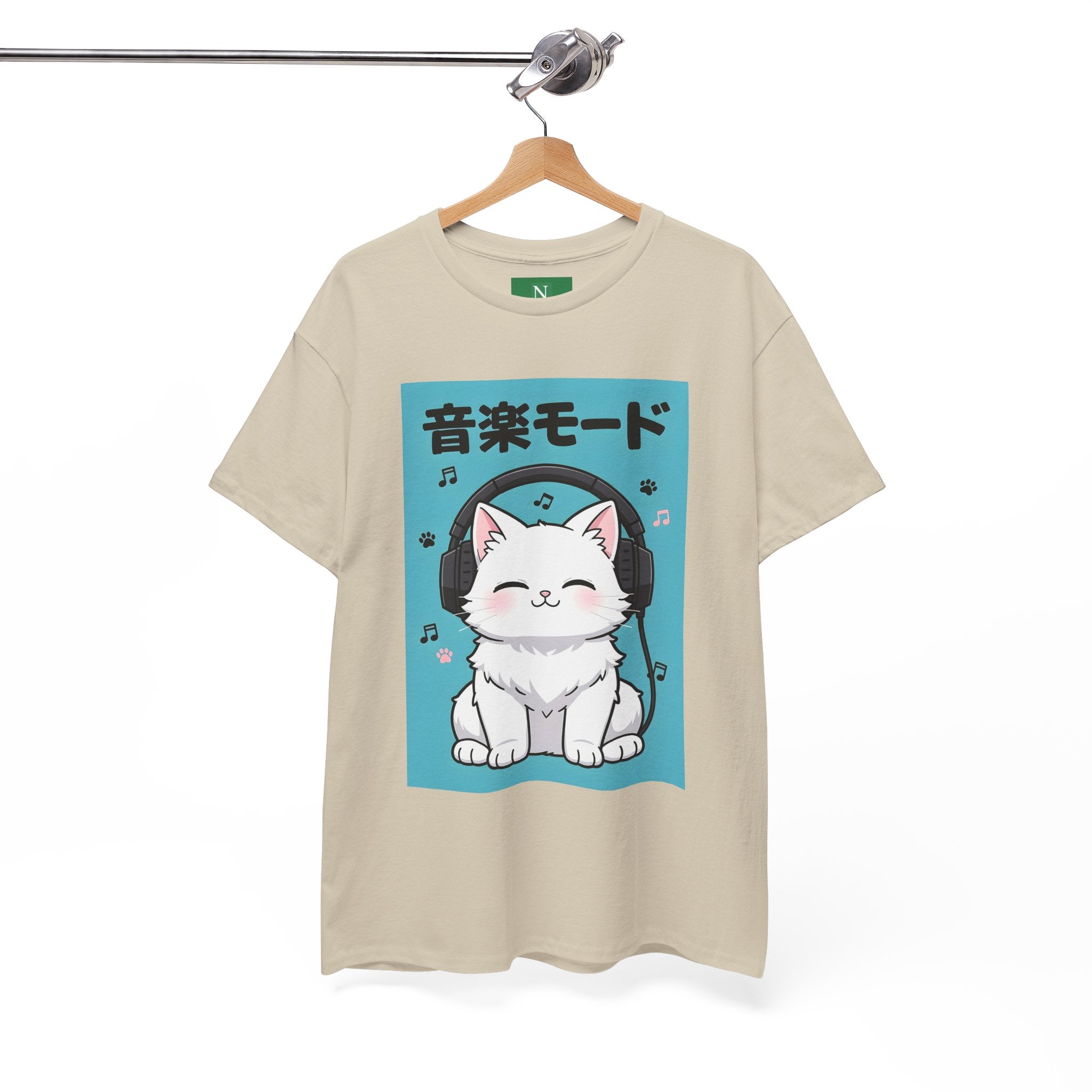 Music Mode Cat T-Shirt — Cute Headphone Kitten Tee (Japanese Text)