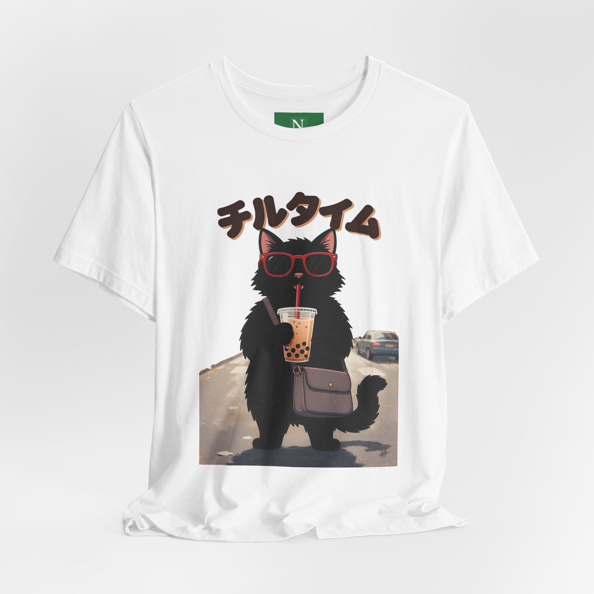 Boba Cat Tee — Cute Cat Drinking Bubble Tea Graphic T-Shirt