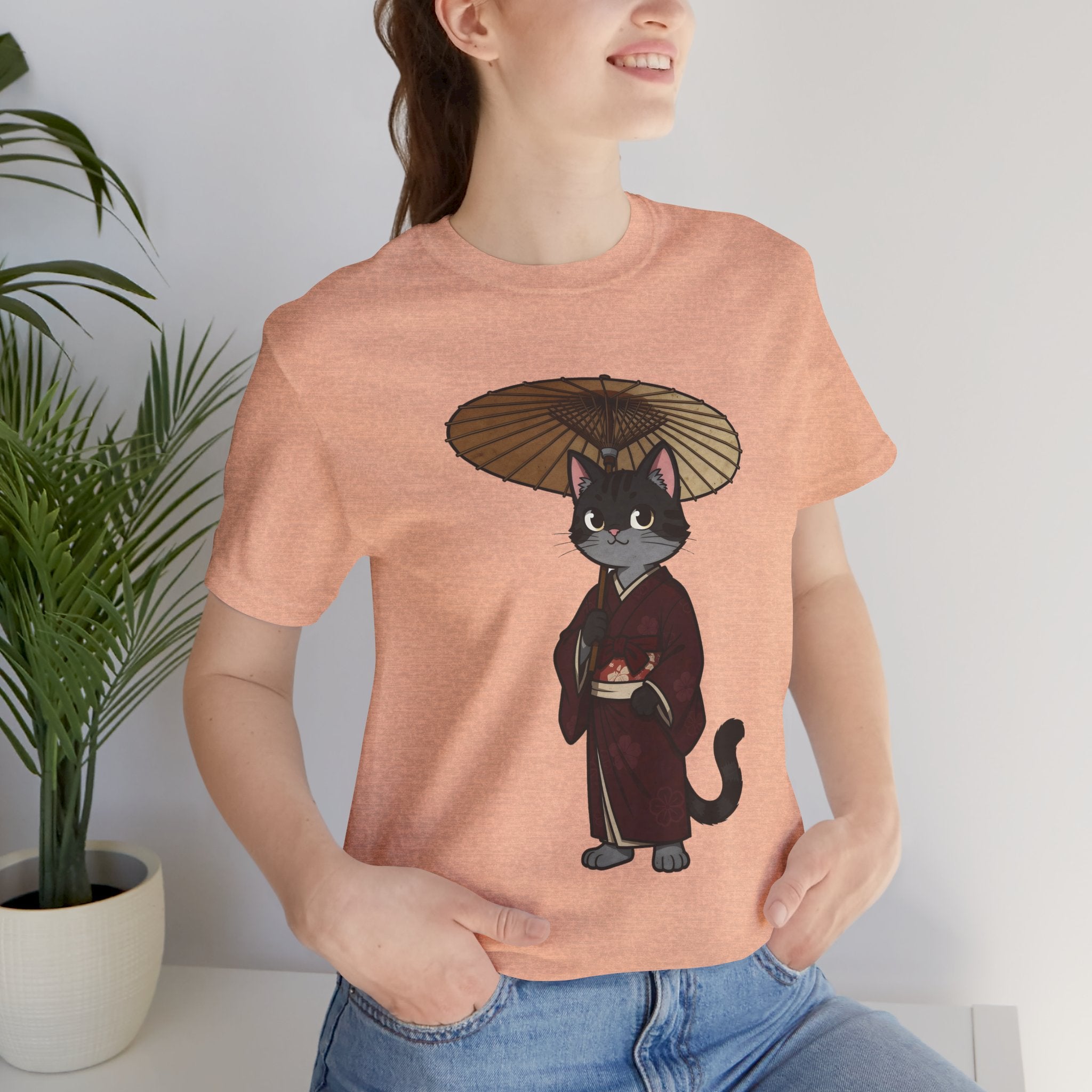 Geisha Cat Tee — Japanese Umbrella Cat Graphic T-Shirt