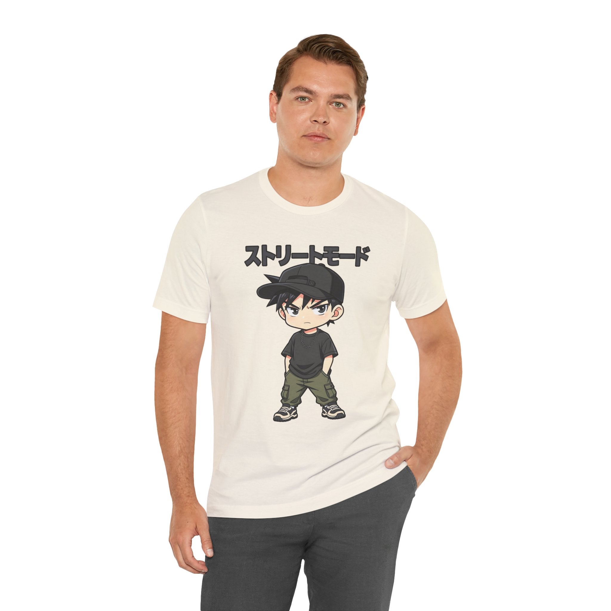 Street Mode Anime Boy T-Shirt — Japanese Text Graphic Tee