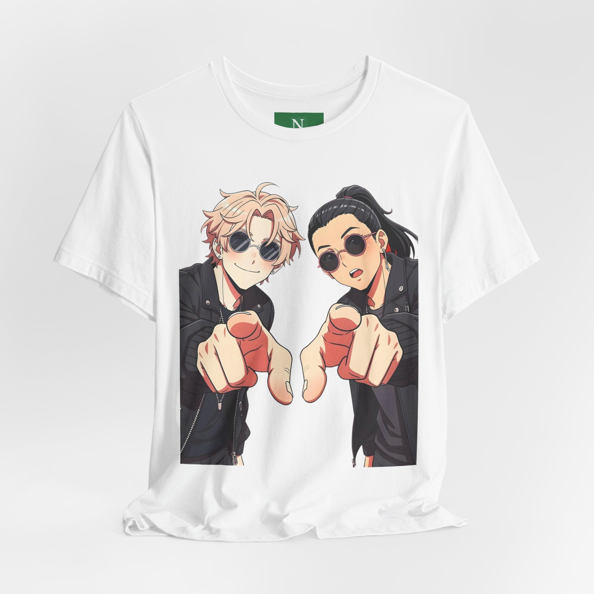 Anime Besties Pointing Tee — Cool Duo Illustration T‑Shirt