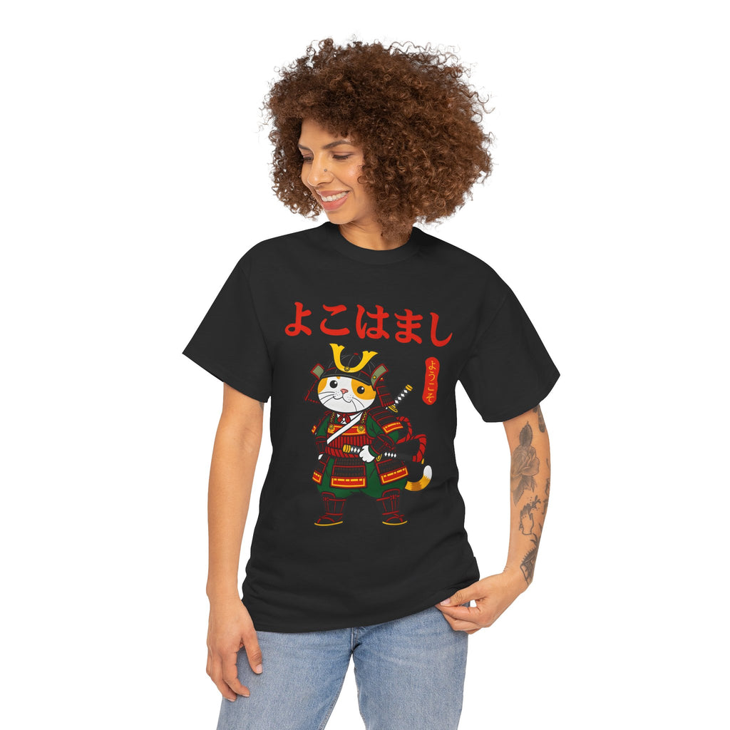 Samurai Cat T-Shirt — 'よこはまし' Japanese Yokohama Cute Warrior Tee