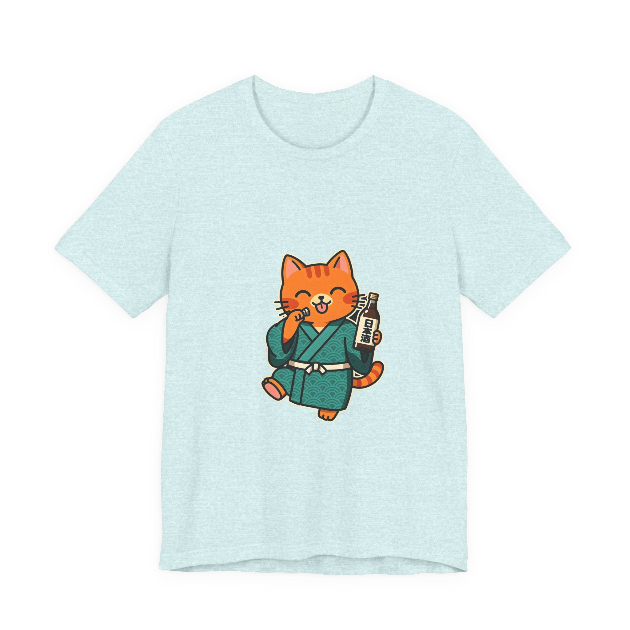 Sake Cat Tee — Cute Orange Cat in Kimono Drinking Sake T-Shirt