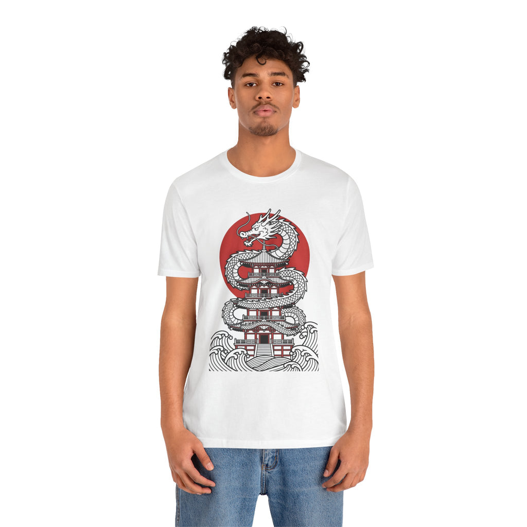 Dragon Pagoda T‑Shirt — Japanese Red Sun Temple Graphic Tee
