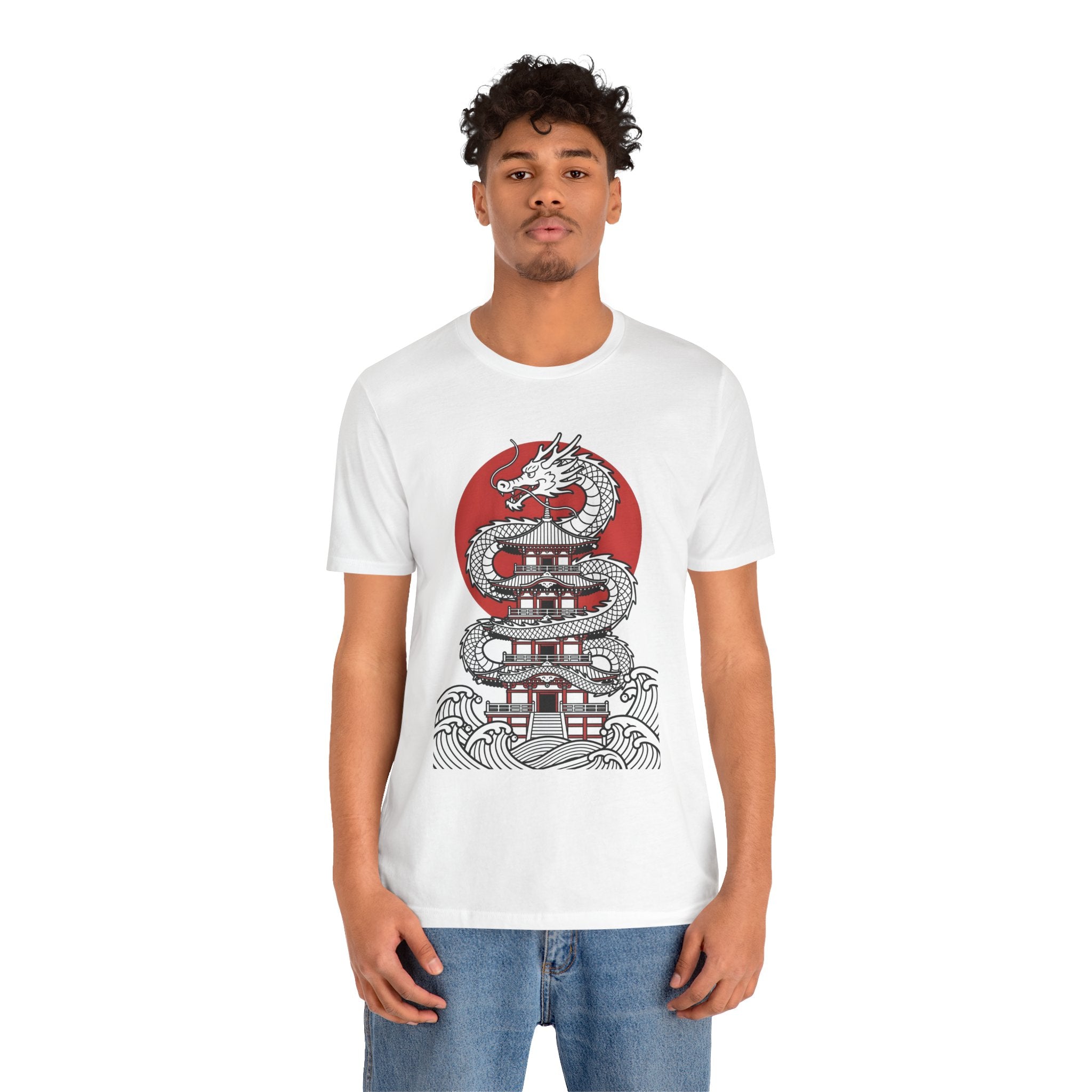 Dragon Pagoda T‑Shirt — Japanese Red Sun Temple Graphic Tee