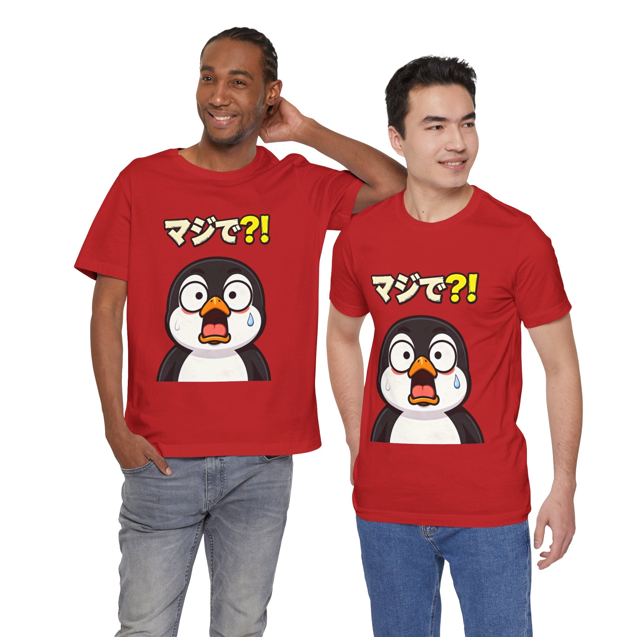 Shocked Penguin Tee — Japanese “マジで?!” Cute Anime-Style Graphic T-Shirt