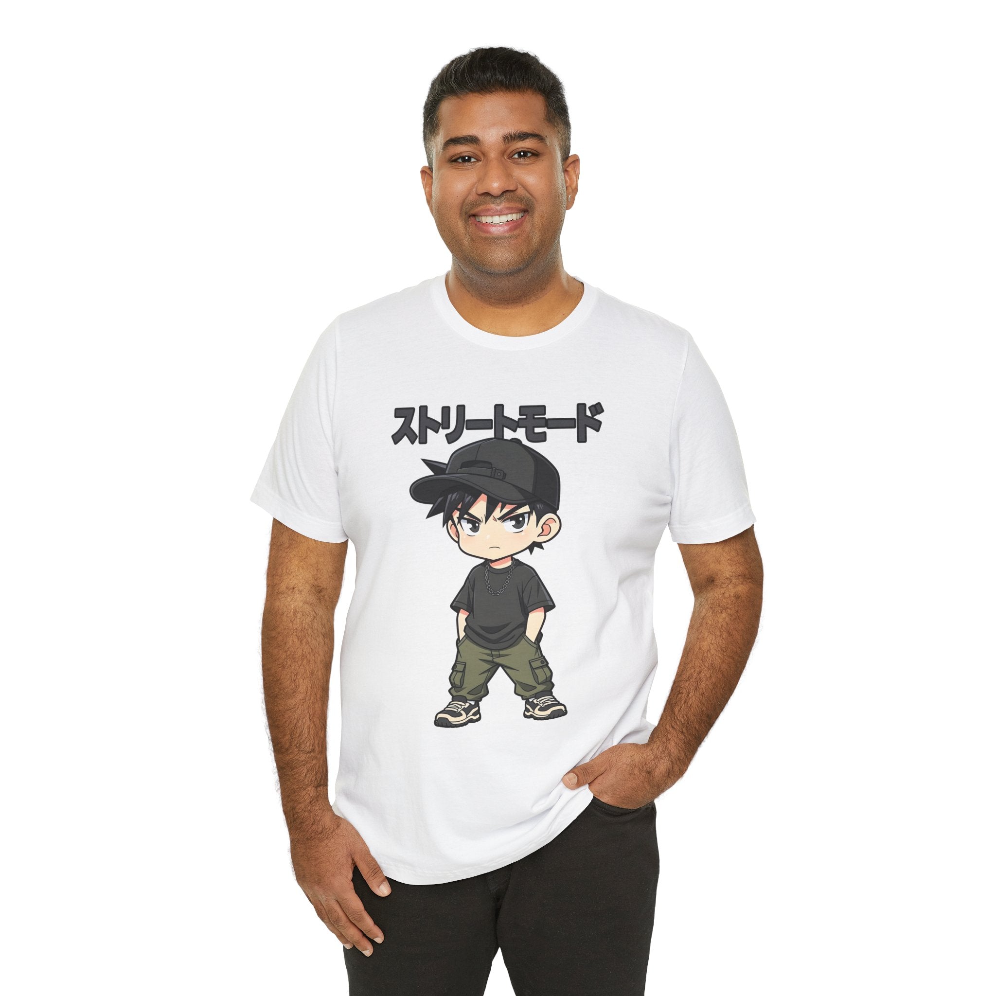 Street Mode Anime Boy T-Shirt — Japanese Text Graphic Tee