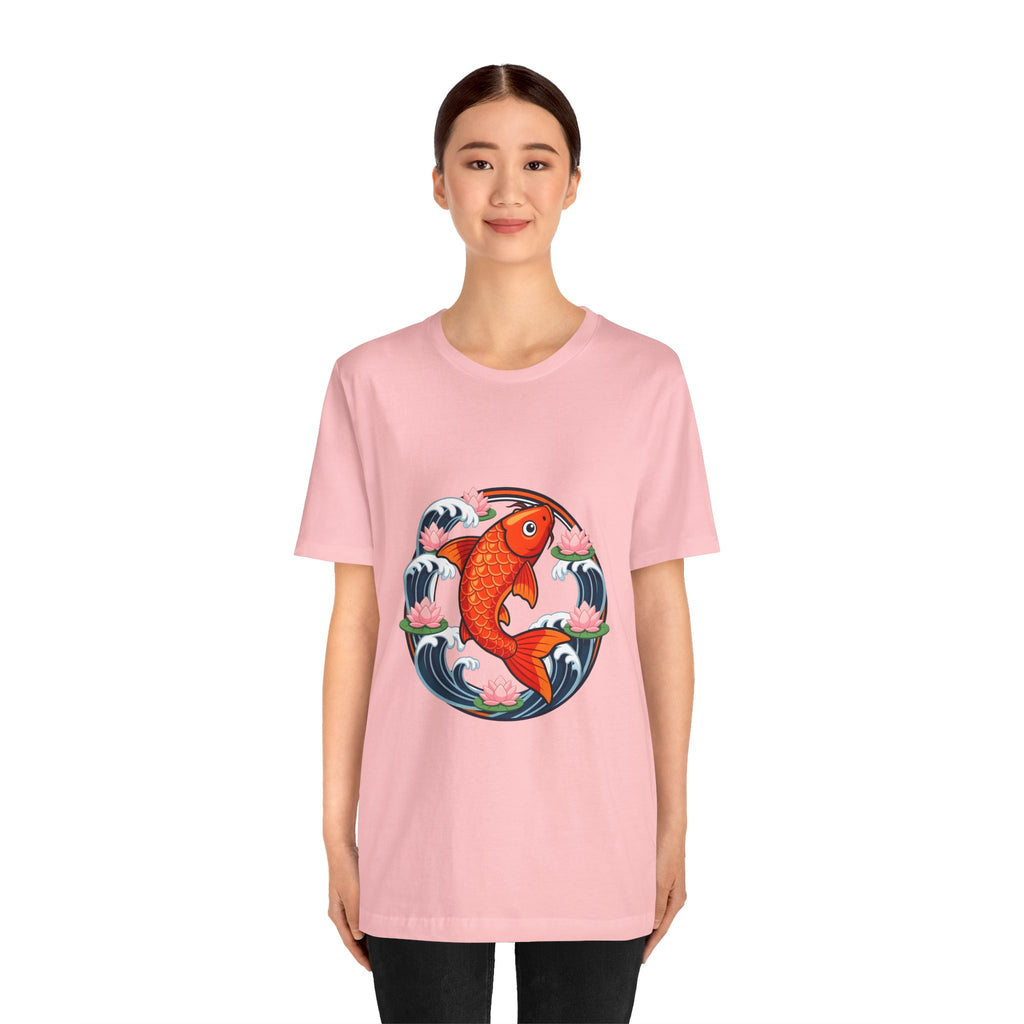 Koi Circle Graphic Tee — Japanese Koi Fish Waves & Lotus T-Shirt