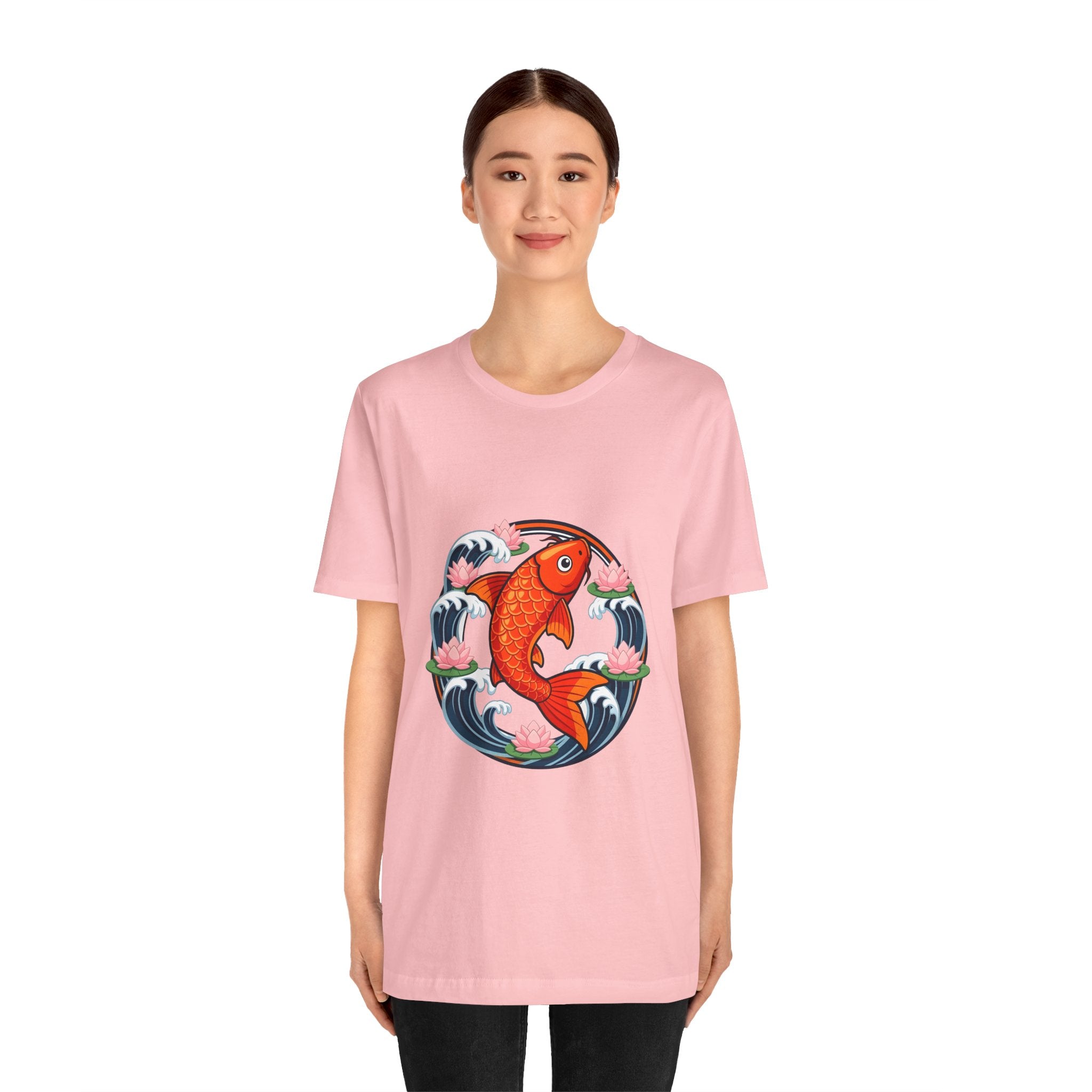 Koi Circle Graphic Tee — Japanese Koi Fish Waves & Lotus T-Shirt