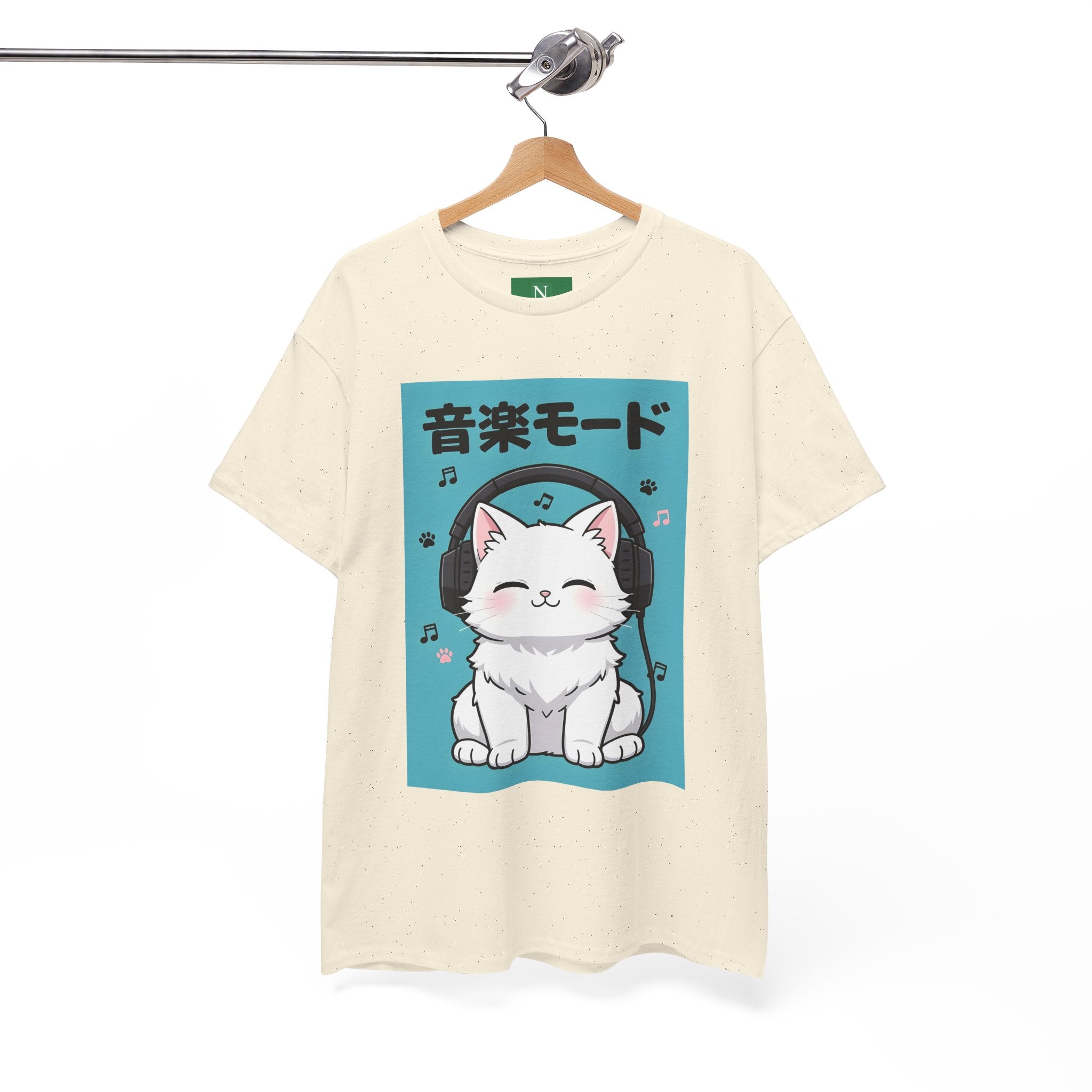 Music Mode Cat T-Shirt — Cute Headphone Kitten Tee (Japanese Text)