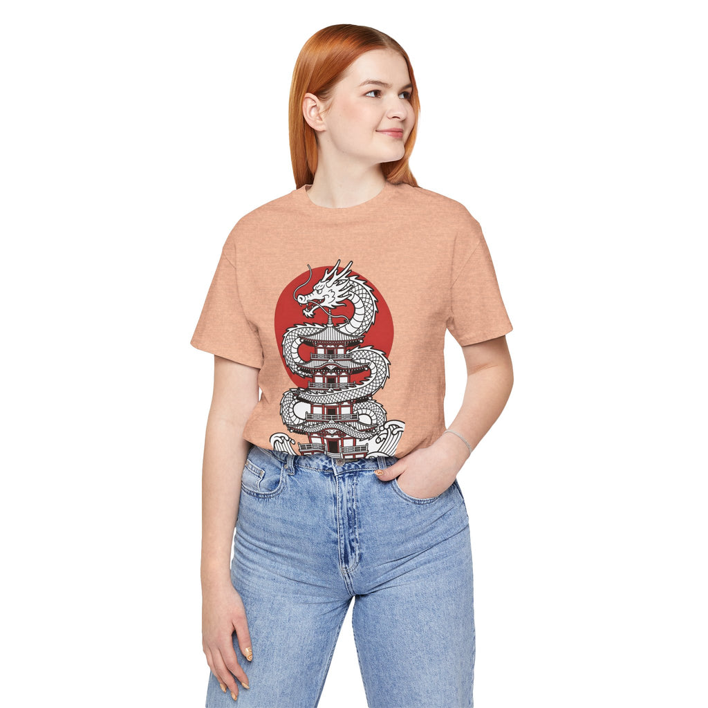 Dragon Pagoda T‑Shirt — Japanese Red Sun Temple Graphic Tee