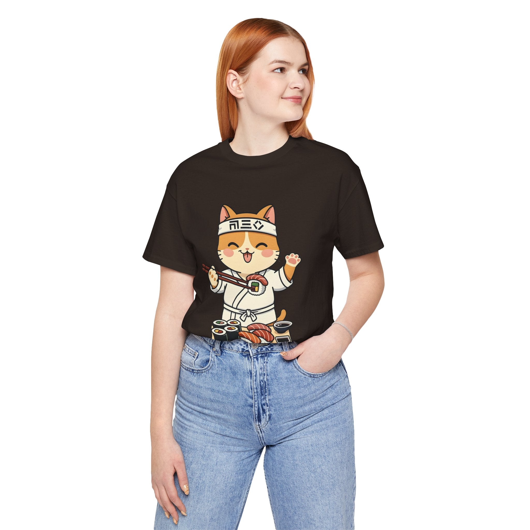 Sushi Chef Cat T‑Shirt — Cute Kawaii Cat Making Sushi Graphic Tee