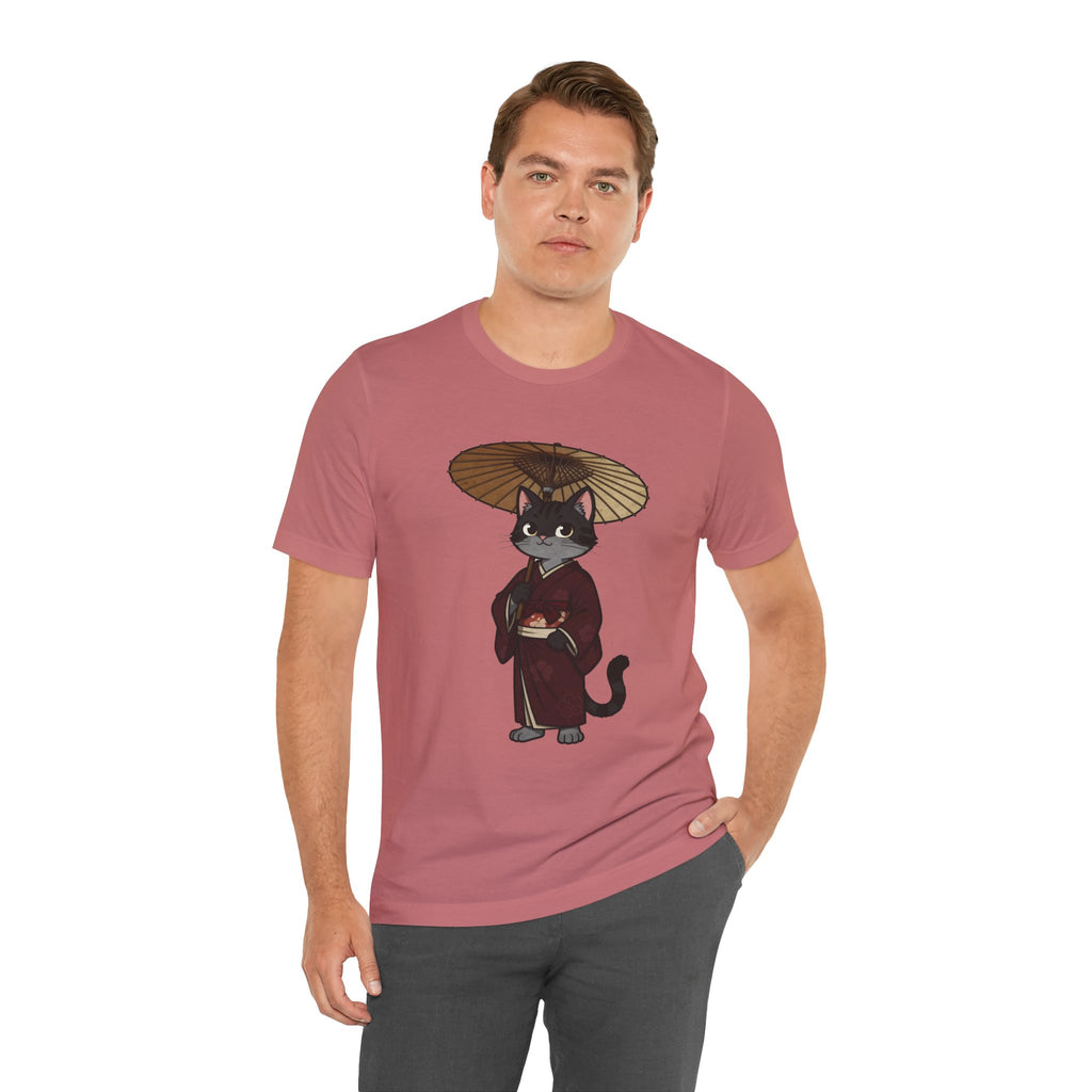 Geisha Cat Tee — Japanese Umbrella Cat Graphic T-Shirt
