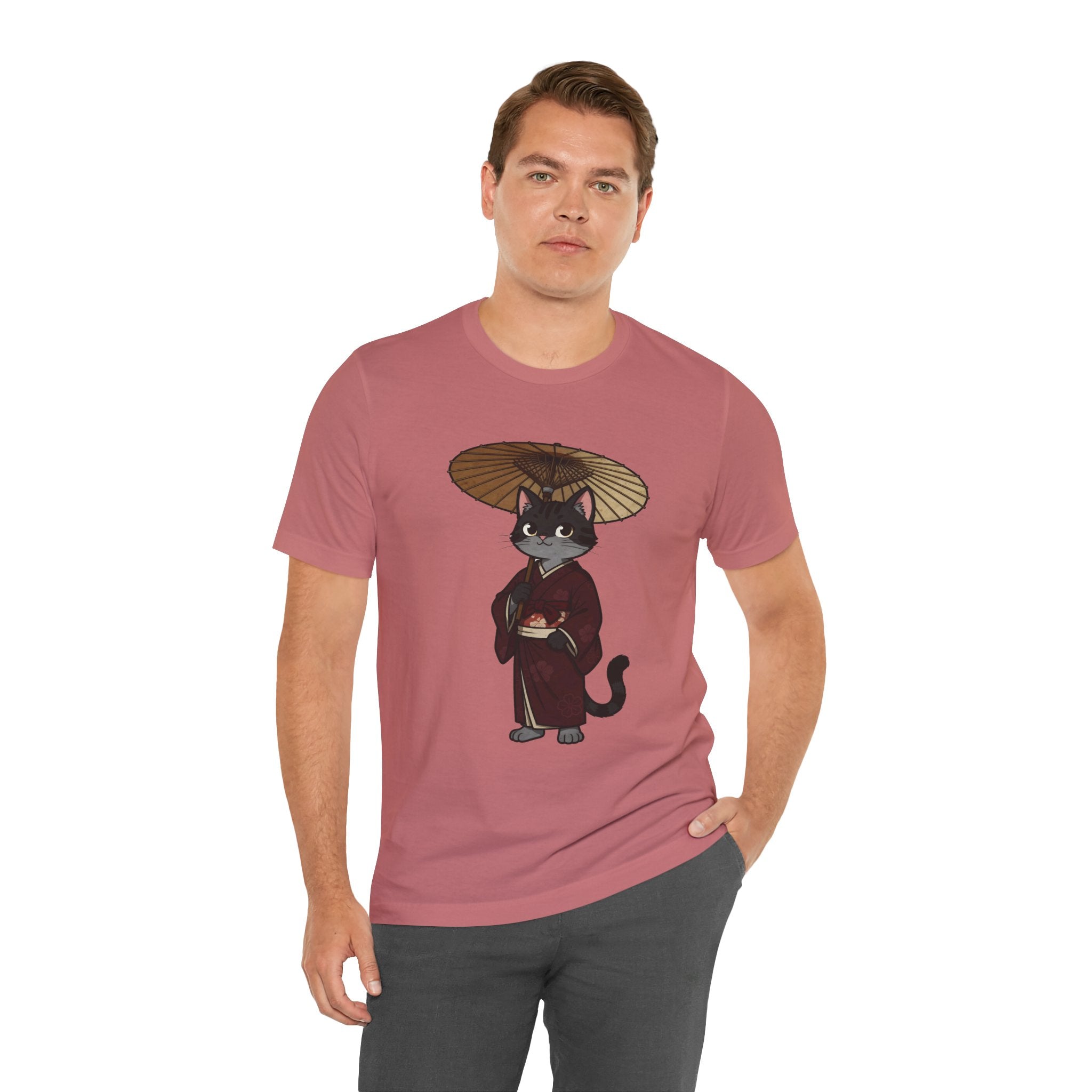 Geisha Cat Tee — Japanese Umbrella Cat Graphic T-Shirt