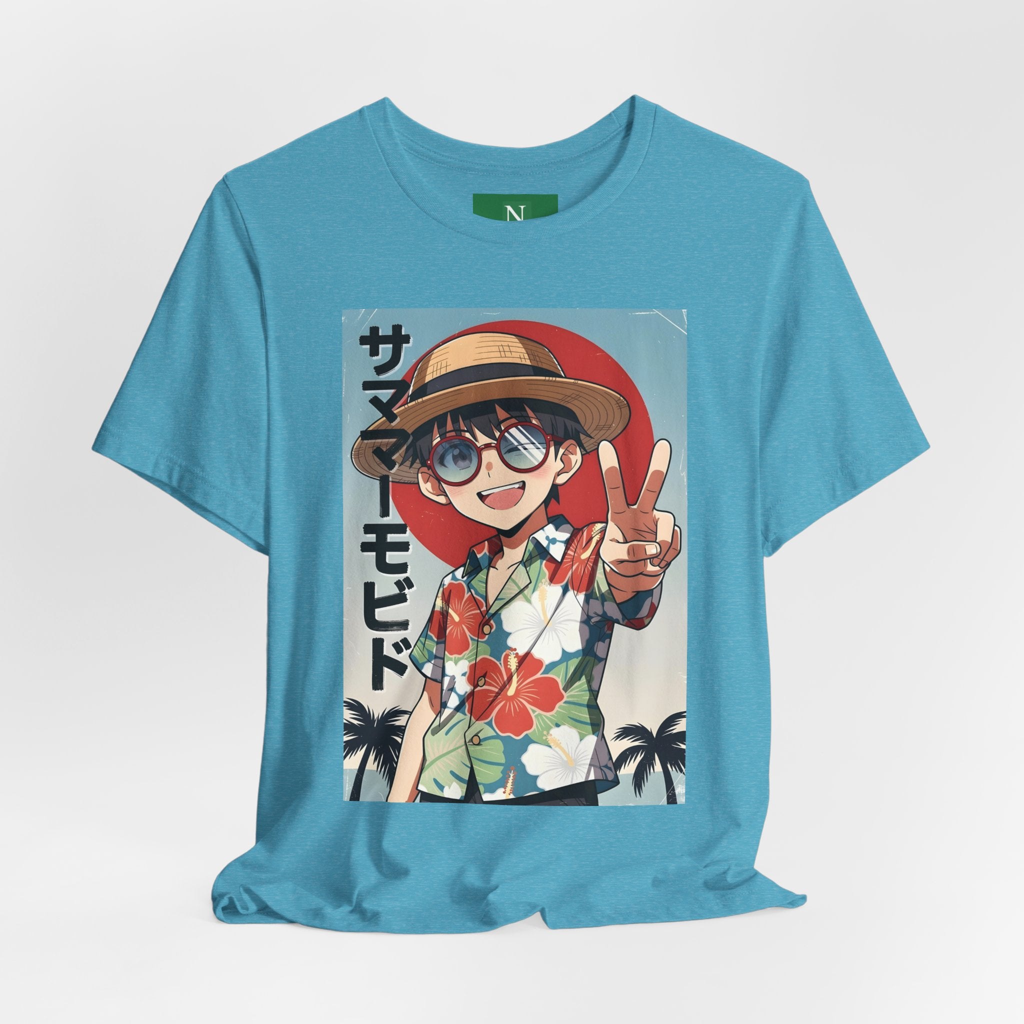 Anime Summer Kid: Tropical Hawaiian Tee with Peace Sign (サマー)
