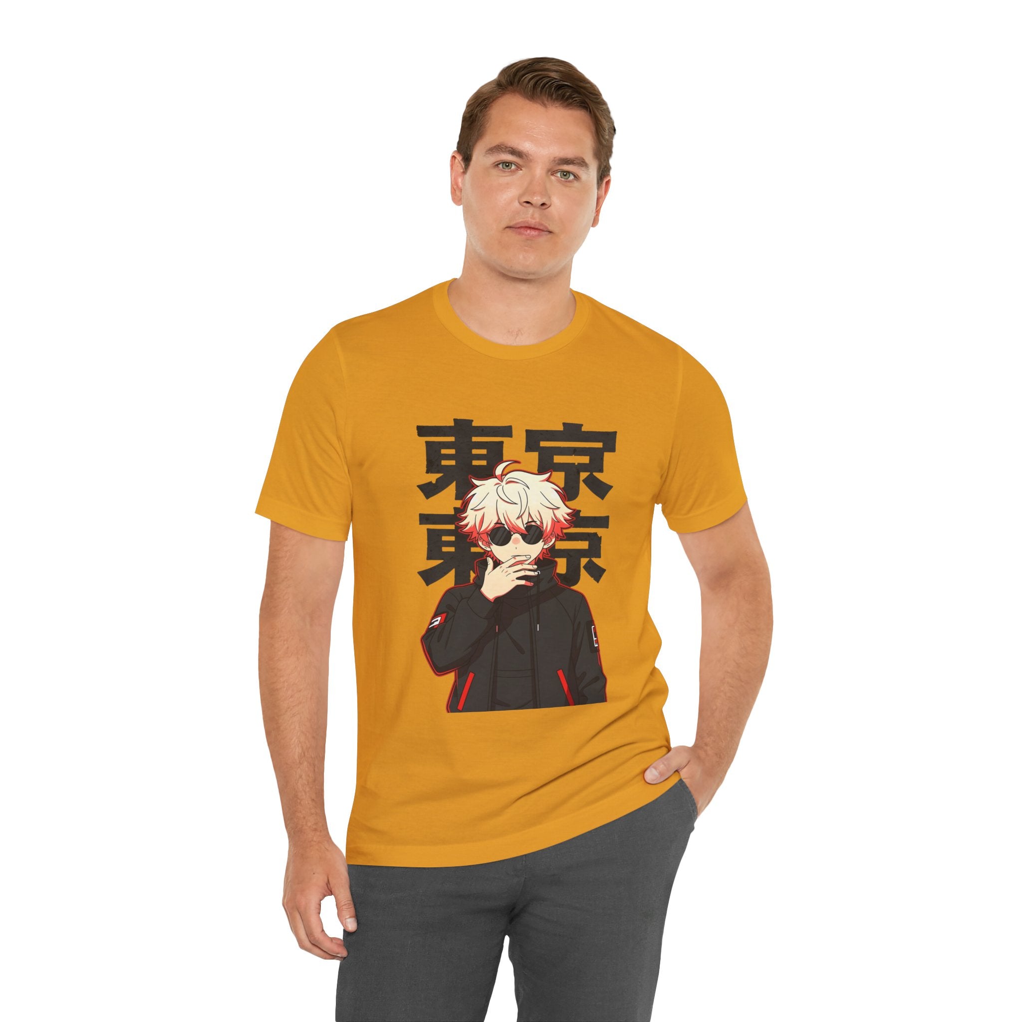 Tokyo Anime Graphic Tee — Blond Character with Kanji "東京"