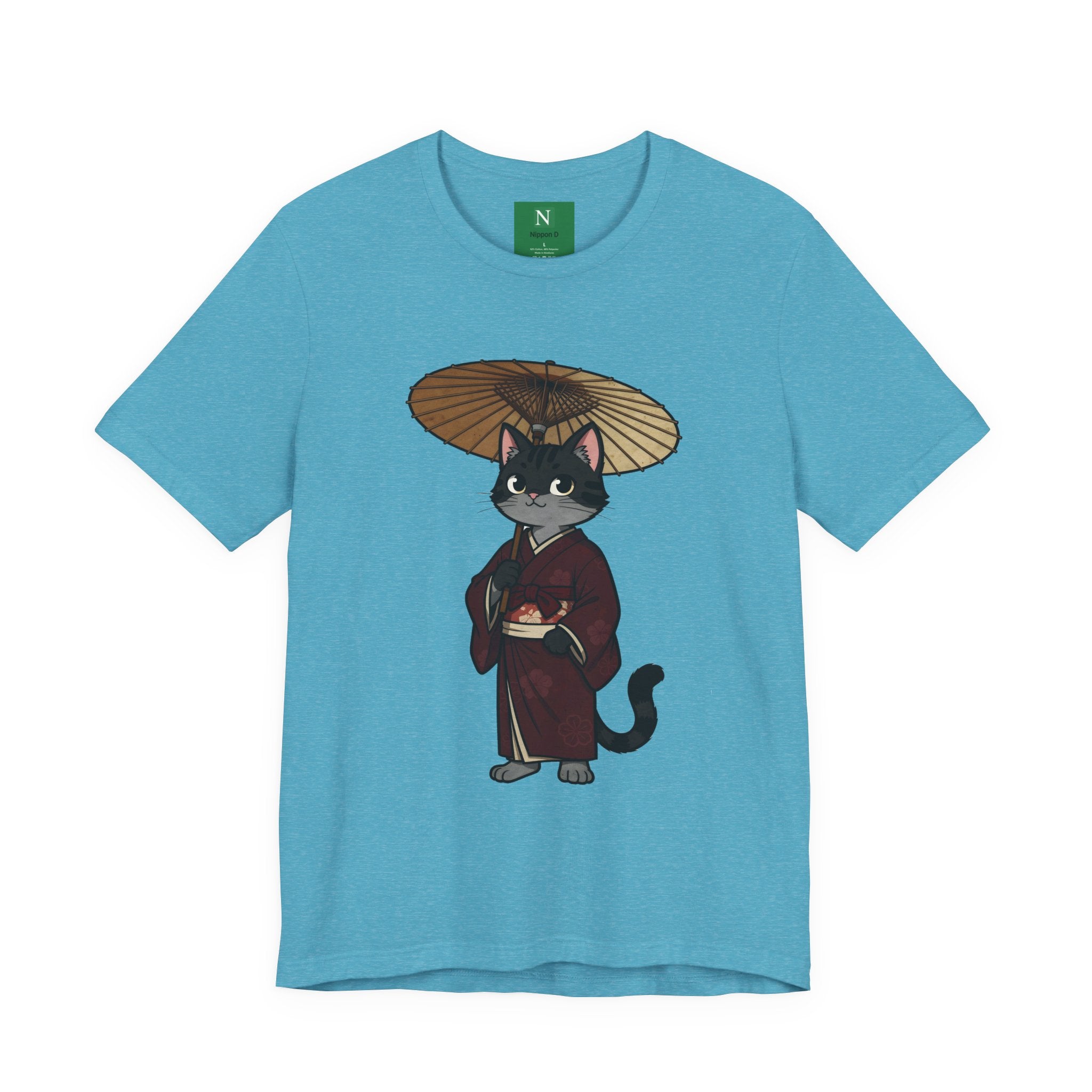 Geisha Cat Tee — Japanese Umbrella Cat Graphic T-Shirt