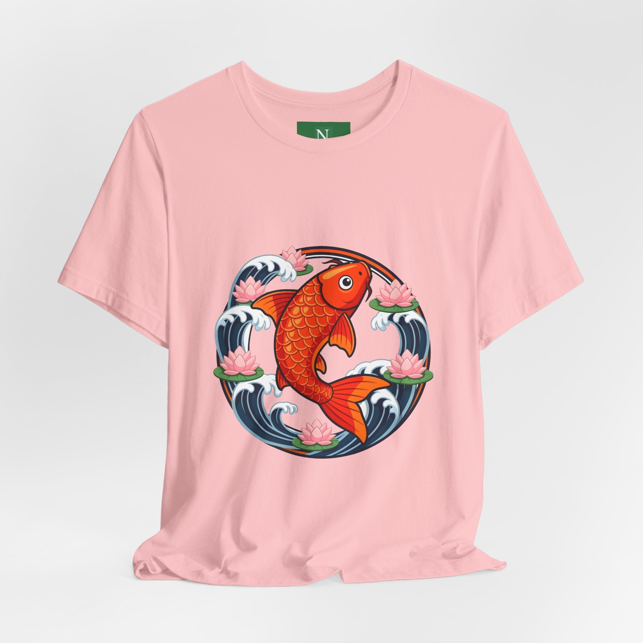 Koi Circle Graphic Tee — Japanese Koi Fish Waves & Lotus T-Shirt